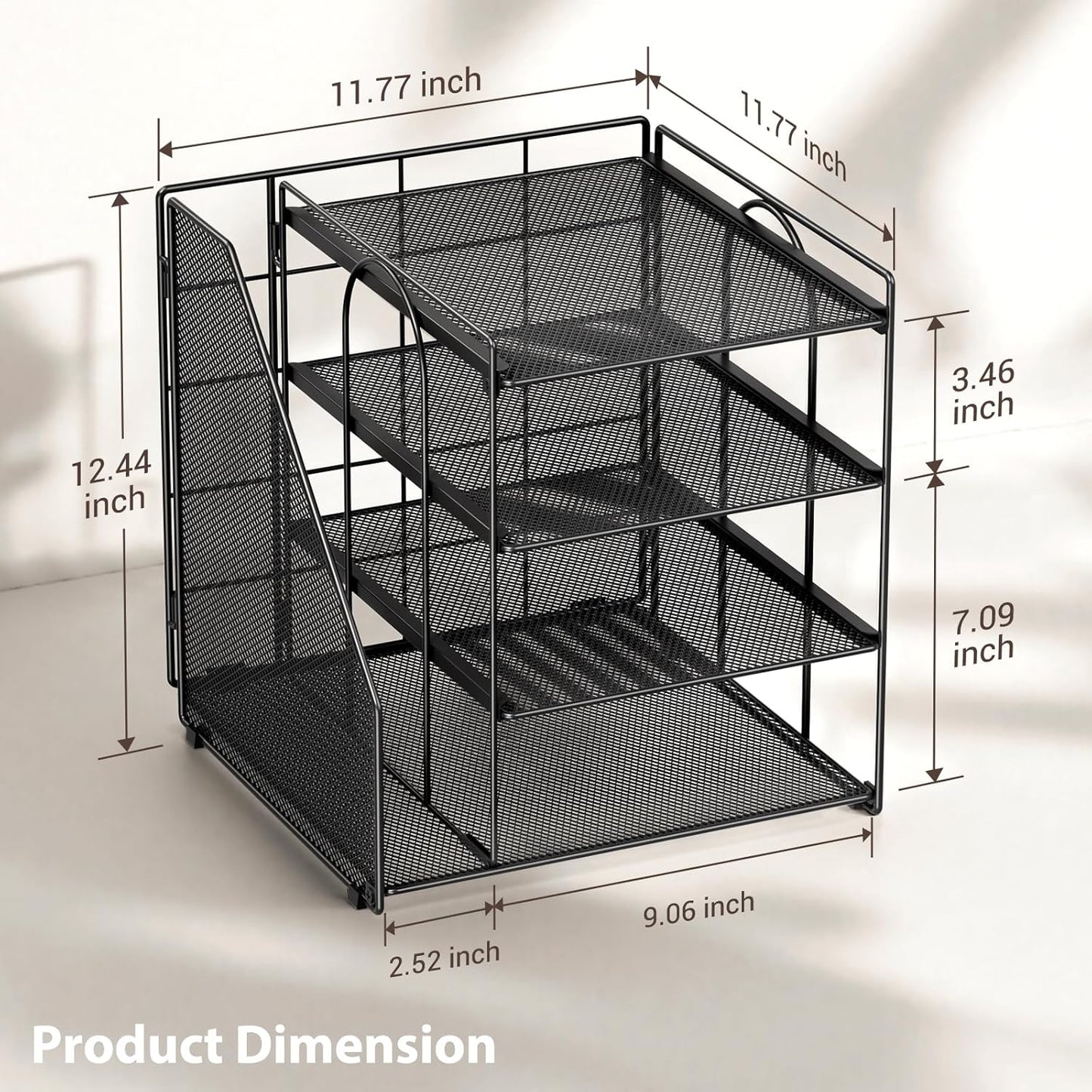 Desk Organizer and Accessories, Paper Organizer for Desk, 4-Tier Paper Letter Tray with File Holder, File Organizers for Office Supplies (Black)