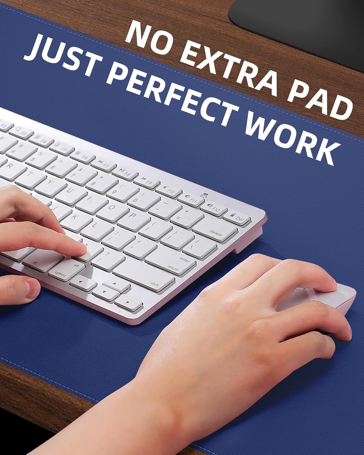 Desk Pad Mat 23.6"x13.7" - Waterproof Mouse Pad & Desk Protector, Non-Slip PU Leather for Gaming Keyboard/Mouse, Stitched Edge XL Office Desk Pad with Ergonomic Support(Blue)