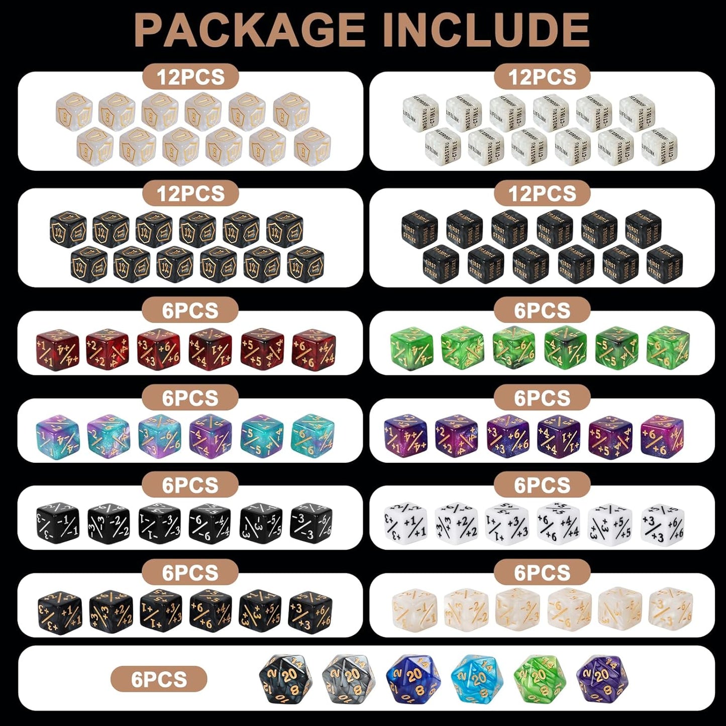 102 Pieces MTG Dice Counters Set Bulk Ability Keyword Tokens Shield Life Counters 6 Sided Dice for Magic The Gathering TCG Card Gaming Accessories 1