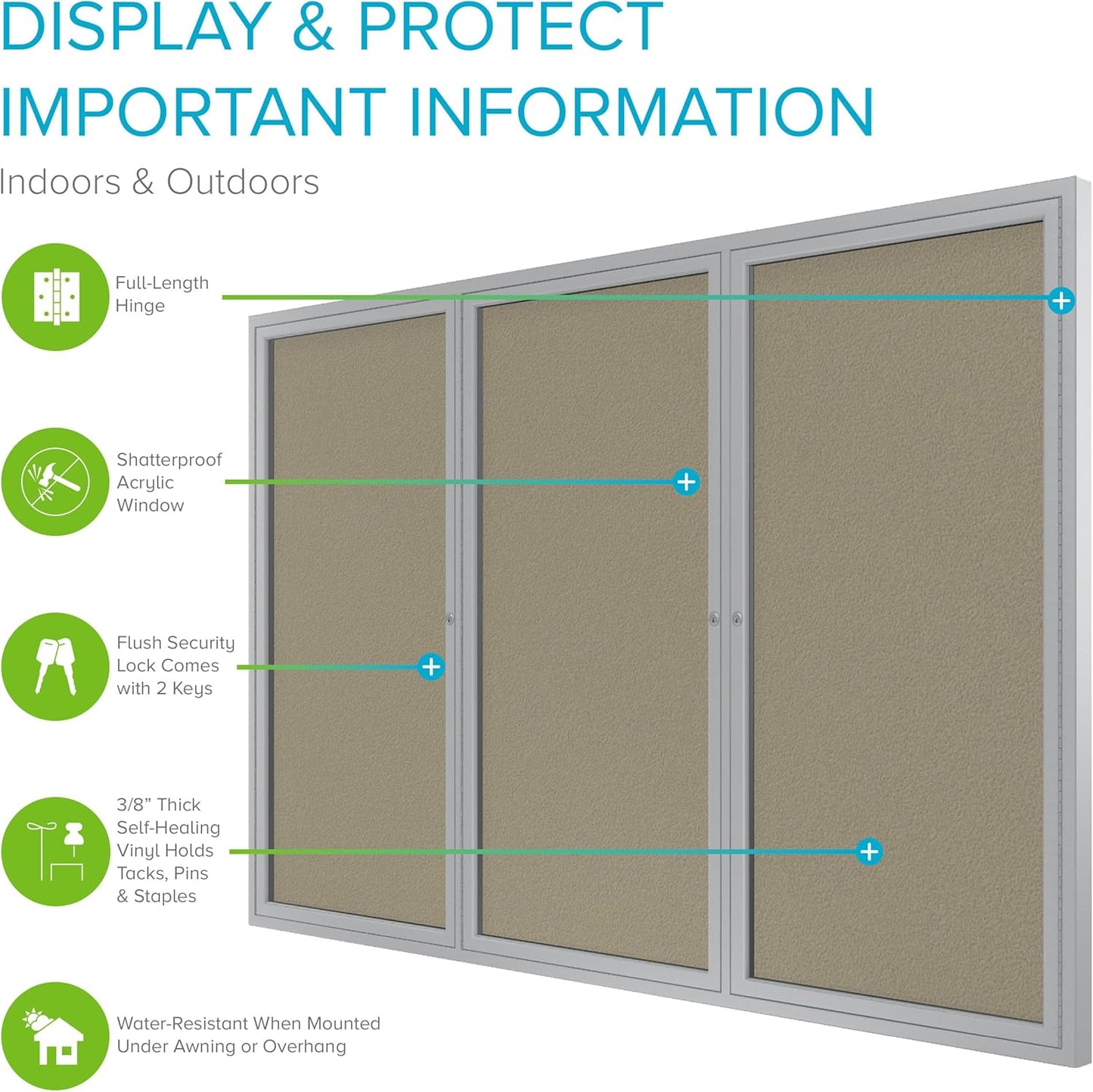 Ghent 48"x96" 3-Door Outdoor Enclosed Vinyl Bulletin Board, Shatter Resistant, with Lock, Satin Aluminum Frame - Caramel (PA34896VX-181), Made in the USA