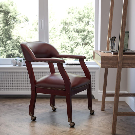 EMMA + OLIVER Oxblood Vinyl Luxurious Conference Chair with Casters
