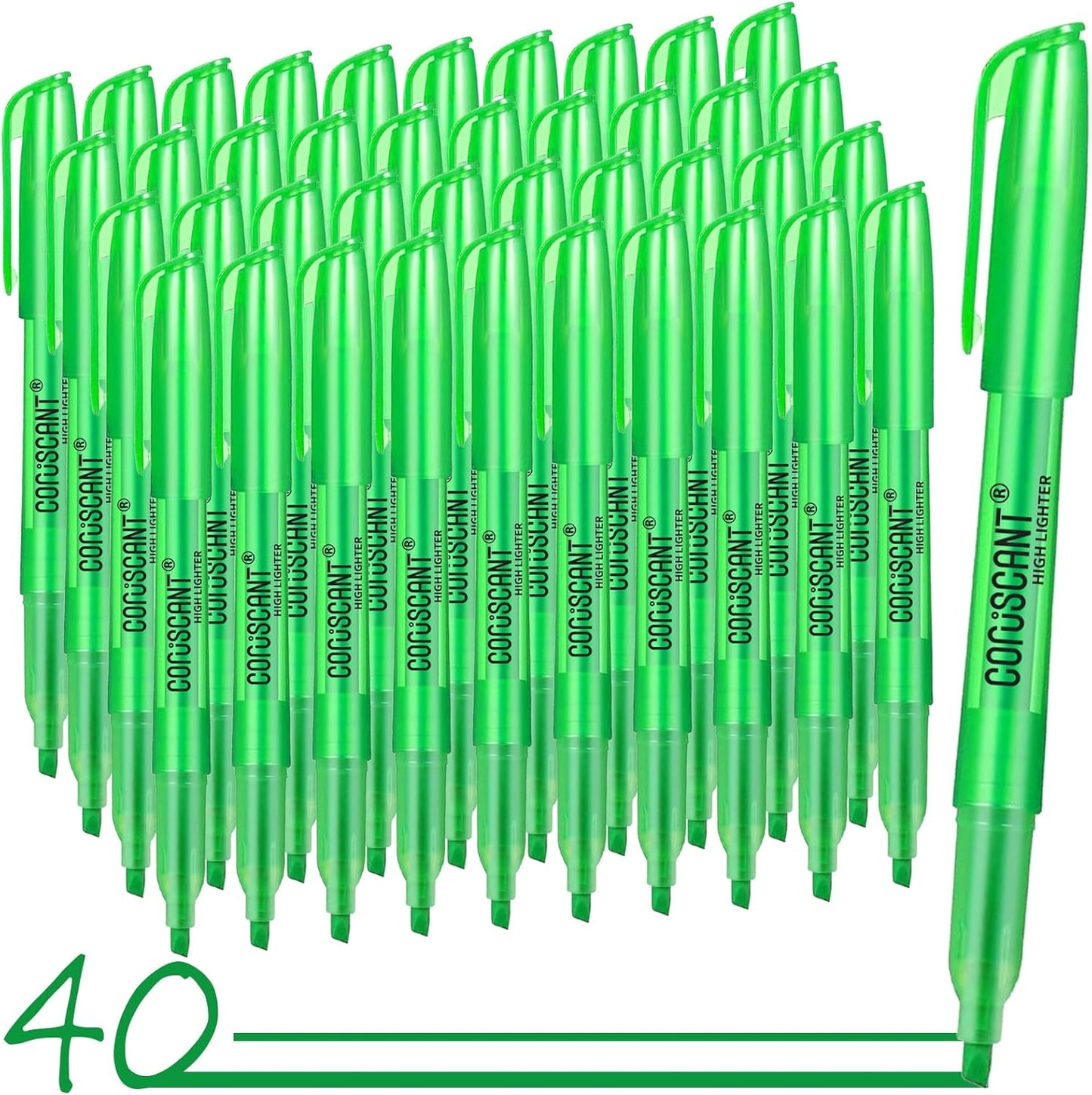 coruscant Green Highlighter,40 Packs of highlighters, Chisel Tip Marking, Quick Drying, No Bleed for Teacher Students Organizing and Coloring in the Classroom, Home, Office