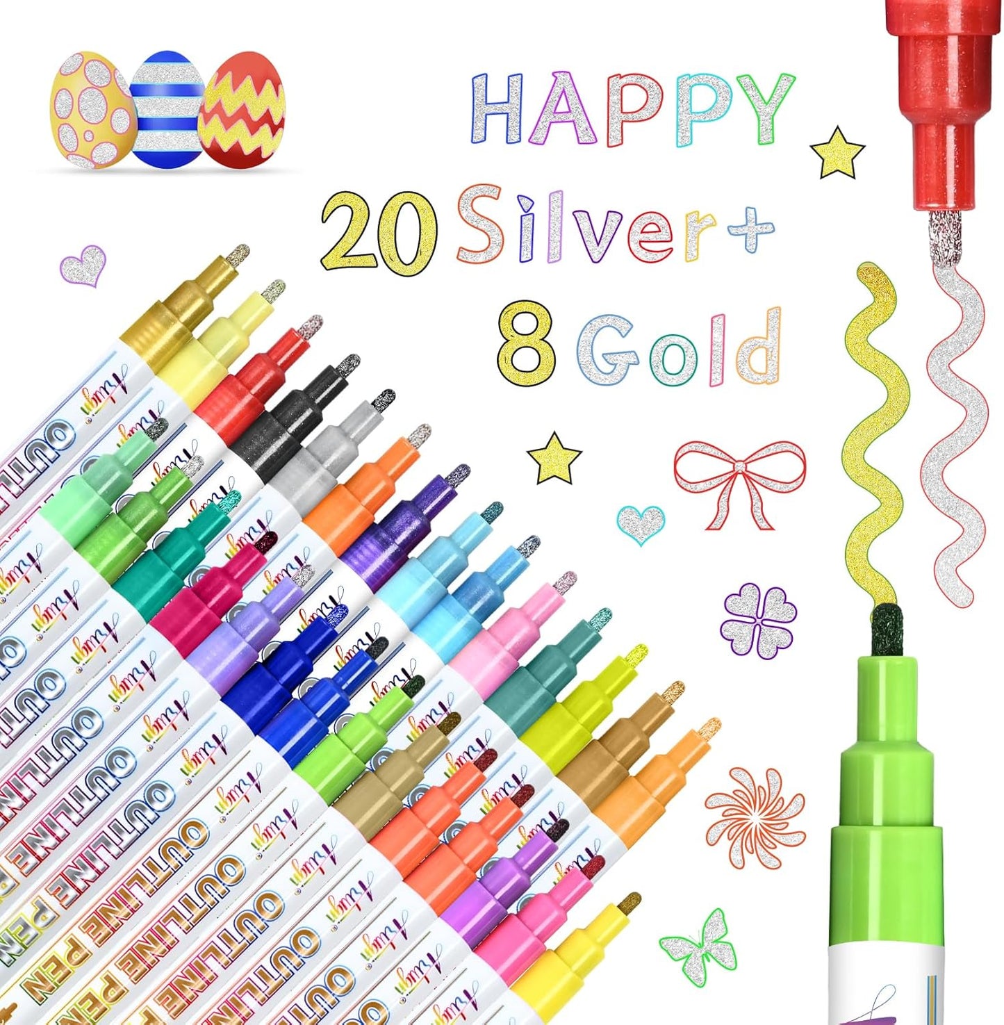 Glitter Markers Paint Pens, Teen Girl Gifts Trendy Stuff 4-16 Year Old, 28 Pack Gold and Silver Shimmer Metallic Markers Arts Crafts Supplies for Kids Ages 6 to 8, 9-12 Birthday Gifts for Tweens