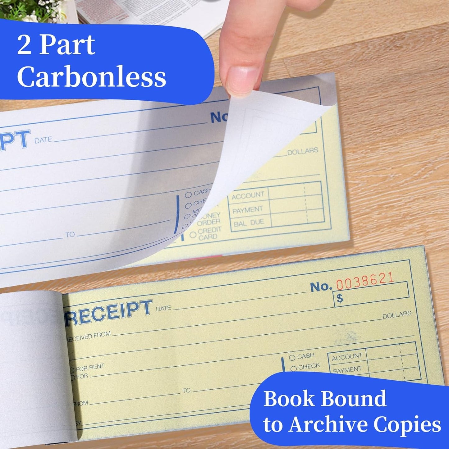 12 Pads Money and Rent Receipt Book 2.75 x 7.2 Inch Receipt Log Book Bound Cover 2 Part Carbonless Receipt Book with Carbonless Copies 50 Sets Per Book