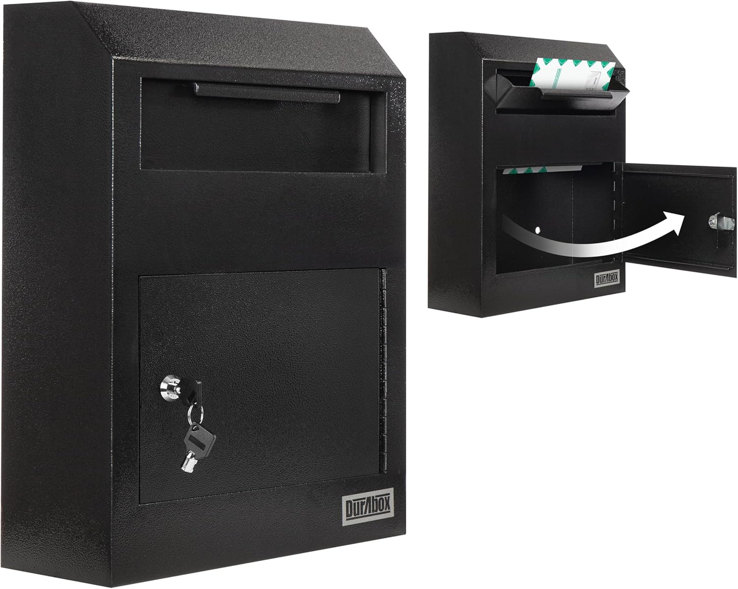 Drop Box Deposit Safe 12 x 4 x 15” Heavy Duty Steel Wall Mount Mailbox for Mail, Letters, Checks, Keys, Cash and more for Home, Office & Commercial Use (W500) (Black)