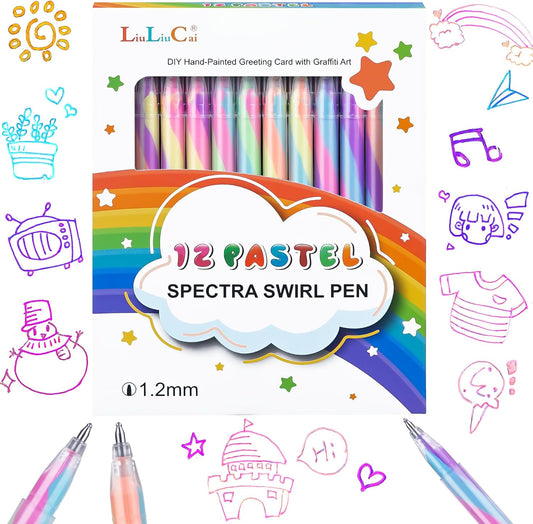 LIULIUCAI 12 Pack Mixing of 3 Colors Rainbow Gel Pens Color Changing Ballpoint Pen Pastel Pens Set for Adults Coloring Books Drawing Doodling Scrapbooking Notes Updated Version