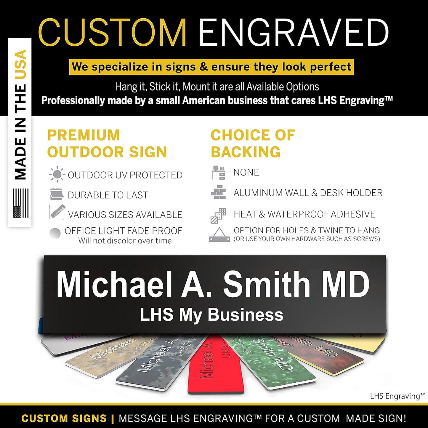 Engraved Custom Door Plate Black Plastic Office Door Sign with White Letters - Made in USA 2x6 B2