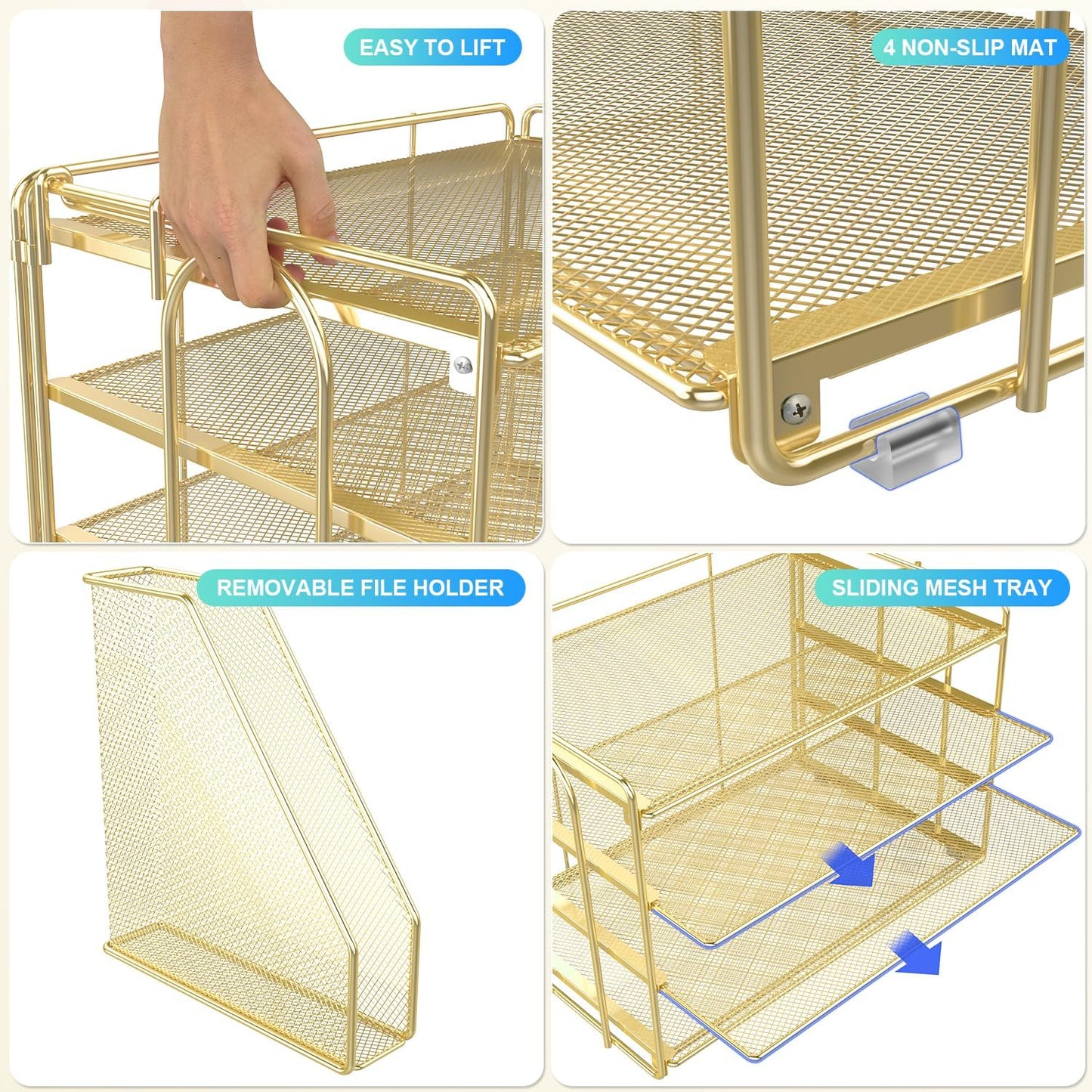 gianotter 4-Tier Paper Organizer With Magazine Holder, Desk Organizers and Accessories, Gold Desk Accessories, File Organizer for Office Supplies Storag(Gold)