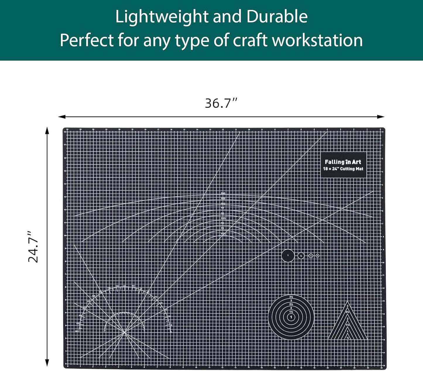 Falling in Art Self Healing Cutting Mat, 24x36" Cutting Mats for Sewing, Double-sided 5-Ply Fabric Cutting Board for Crafting, Quilting and Sewing Projects, Black