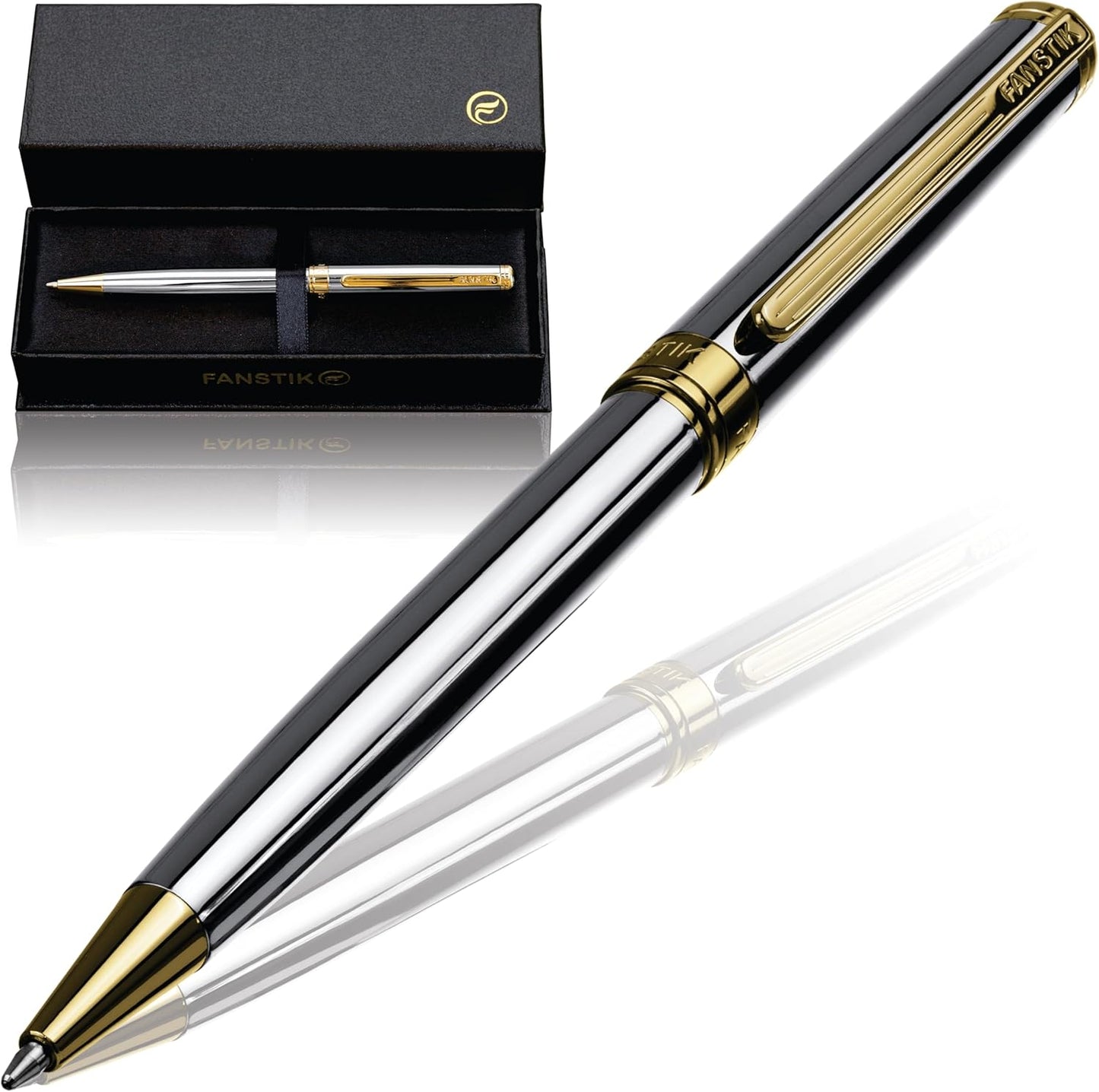 Customized Silver&Gold Luxury ballpoint pen (Made In USA) fancy gift set for women, Real 24K Gold Plating, Professional executive pen gift set for men (Lux Custom-BallPoint Silver-Gold)
