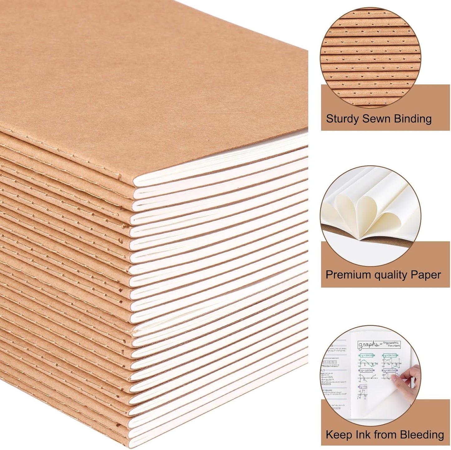 EOOUT 24 Pack Blank Kraft Notebooks, A5 Journals Notebook Bulk, Unlined Paper Sketchbooks, 8.3x5.5in 60 Pages Travel Journal Set for Journaling, Student, Kids, Writing