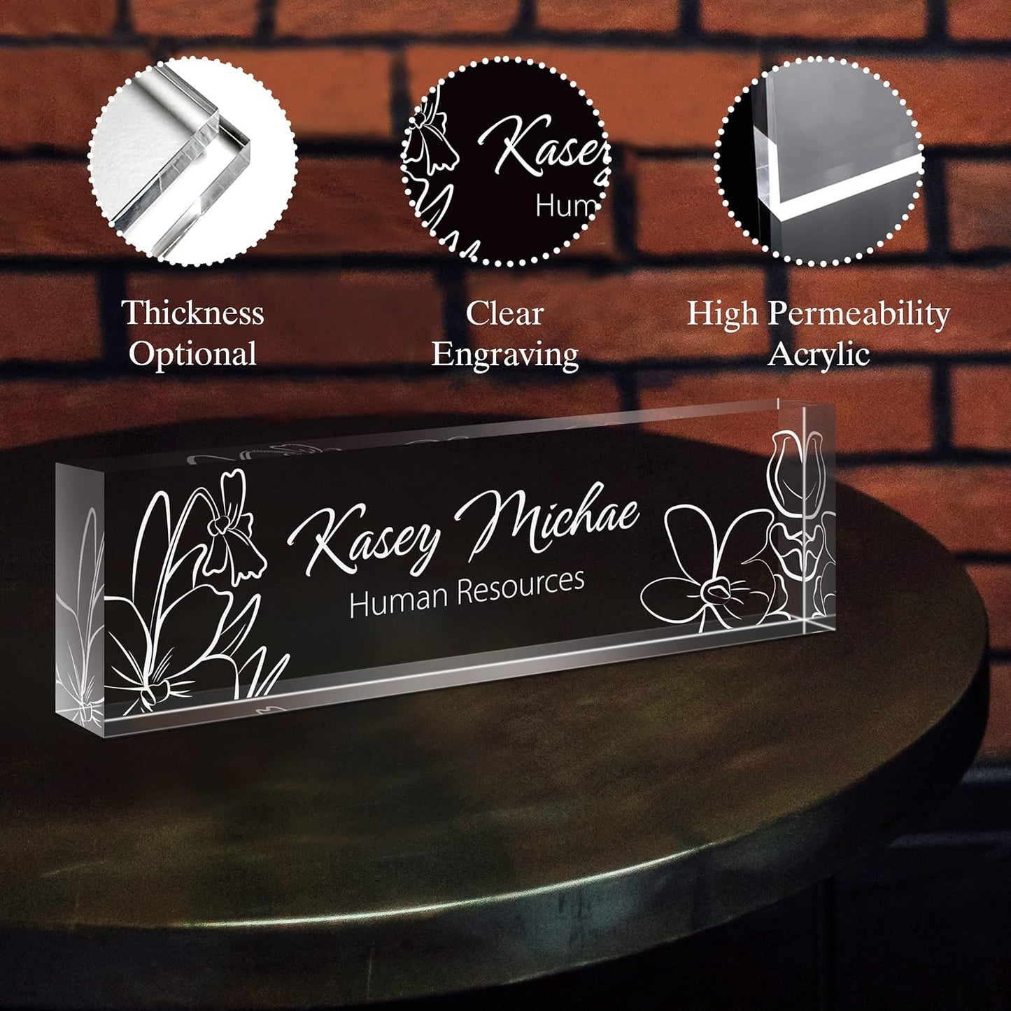 Gowellly Desk Name Plate Personalized - Custom Acrylic Name Plate for Desk - Enterprise Custom Logo/Text nameplates - Employee Appreciation Gifts (engrave-5)