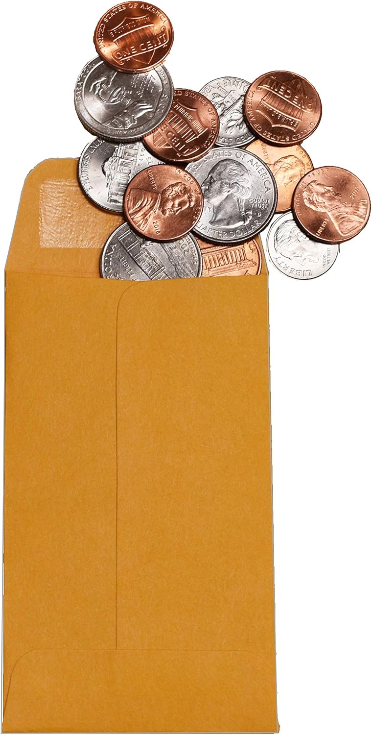 1000 Guardian #3 Paper Coin Envelopes - Blank Small Envelopes for Coins, Receipts, Stamps, Small Parts Storage, & More – 2-1/2” x 4-1/4” Cash Envelopes – Gummed Flap Gift Card Holder Envelope