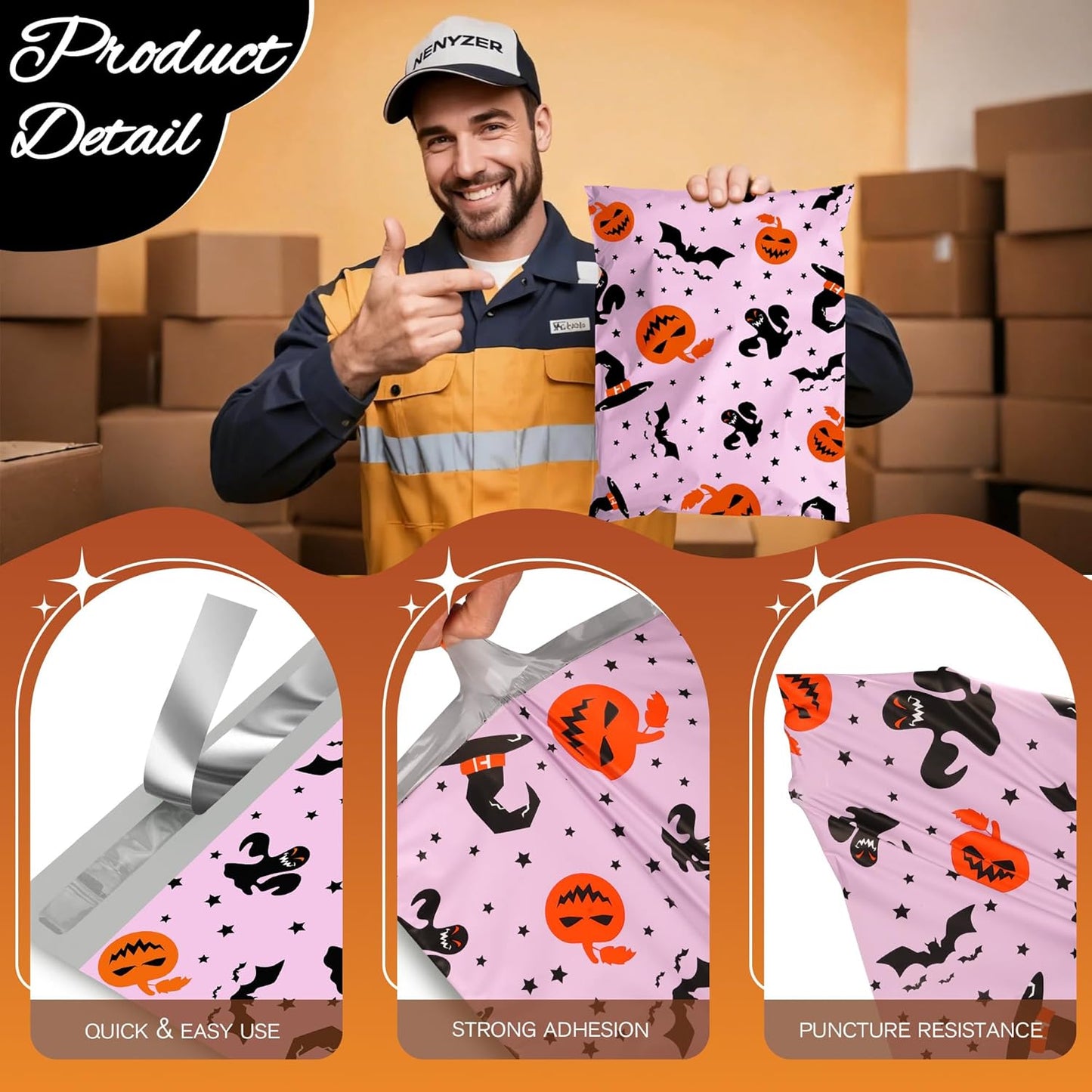Halloween Poly Mailer 14.5x19 Inch 50 Pcs, Waterproof Shipping Bags for Clothing, Tear-Resistant Mailier Bags, Strong Mailing Bags with Self-Seal - Purple