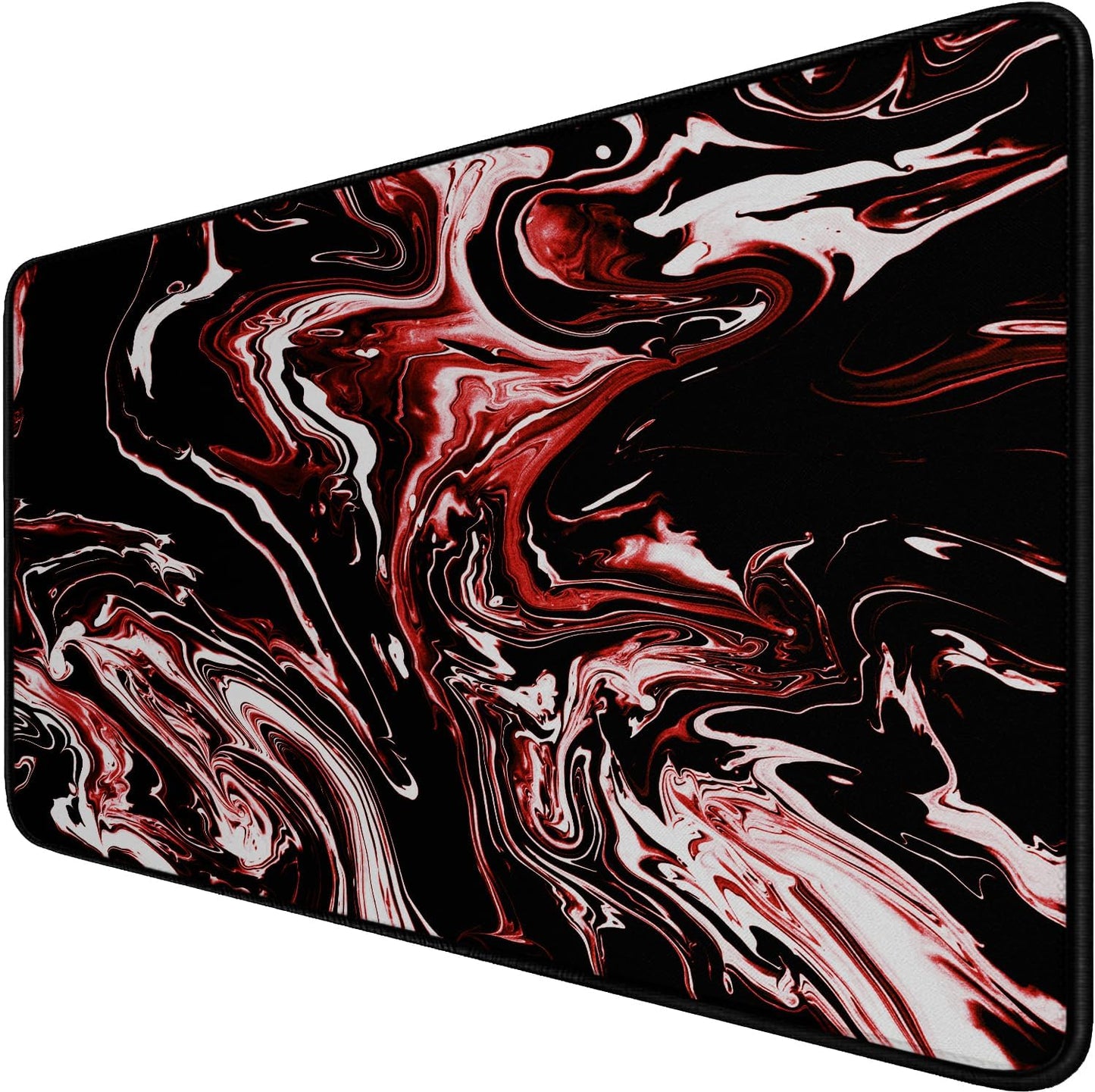Large Extended Mouse Pad with Stitched Edges, Durable Non-Slip Natural Rubber Base, Waterproof Computer Keyboard Pad Mat for Esports Pros/Gamer/Desktop/Office/Home - Marble Red