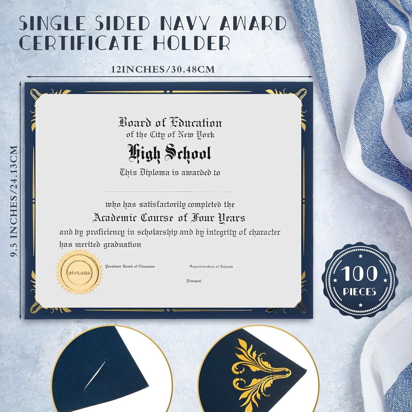 Fainne 100 Pcs Certificate Holder Foil Border Bulk 8.5 x 11 Inch Single Sided Award Diploma Cover for Letter Size Cardstock Document Paper Graduation School Marriage Supplies