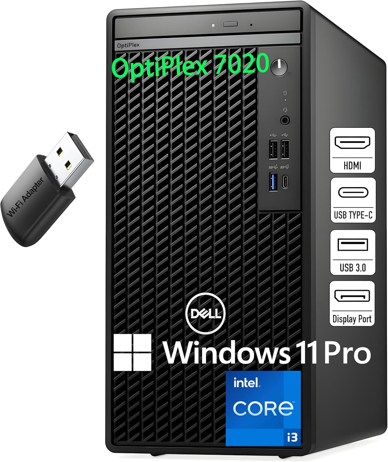 Dell OptiPlex Desktop Computer, 7020 Tower Dekstop PC, 12th Gen Intel 4-Core Processor (Beats Core i7-9700), 16GB DDR5 RAM, 512GB PCIe SSD, DVDRW, WiFi Adapter, RJ-45, Keyboard & Mouse, Windows 11 Pro