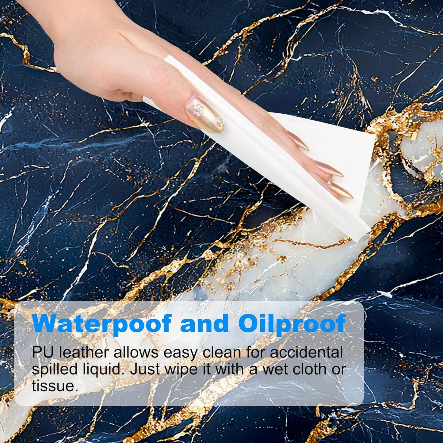 Desk Mat, Navy Blue and White Marble Texture Large Gaming Mouse Pad with Non-Slip Base Stitched Edges,Desk pad for Keyboard and Mouse Home Office 35.4"x15.7"