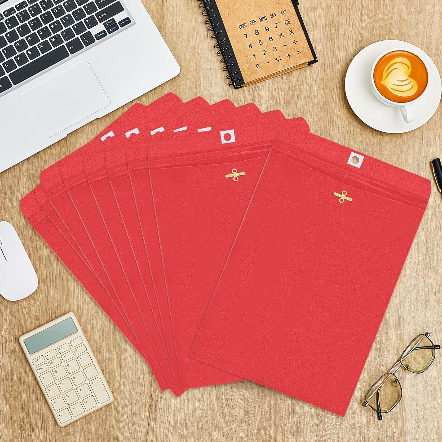 Geyee 100 Pcs Clasp Manilla Envelopes 6 x 9 Inch Gummed Colored Envelopes for Storing or Mailing for Home Office Business Supplies(Red)