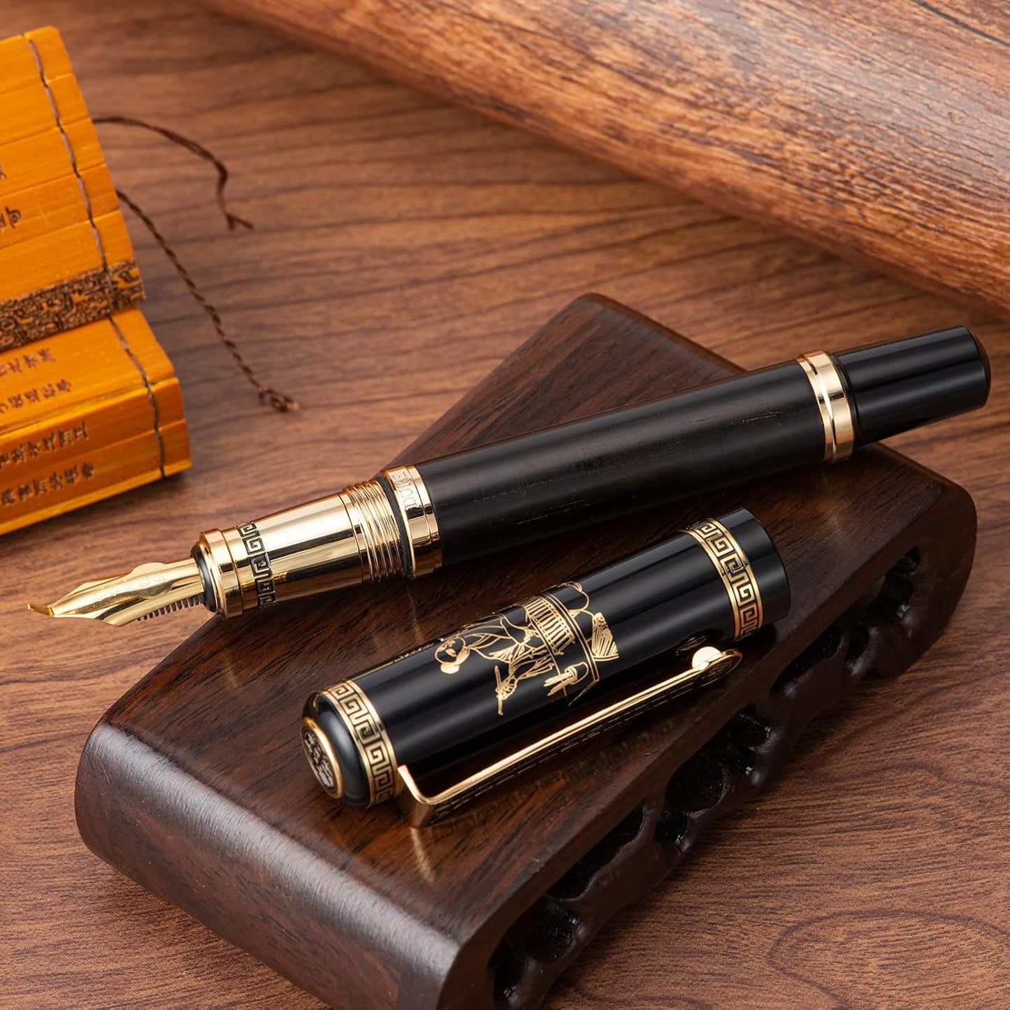 Lanxivi Duke Fude Pen Bent Nib Ebony, Sima Qian Memorial Fountain Pen Medium to Broad Art Drawing Calligraphy Handwriting Pen