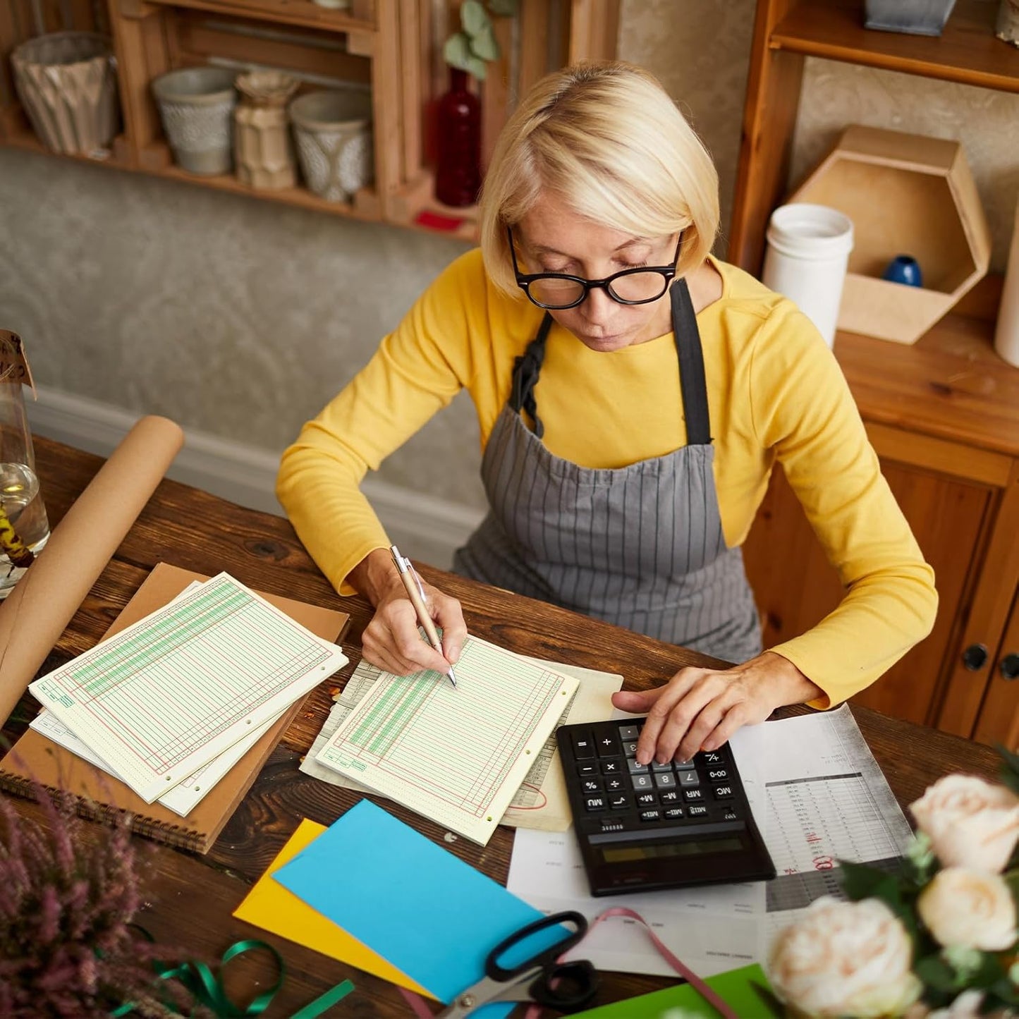 Fulmoon 5 Pack 250 Sheets Ledger Paper Accounting Columnar Pads 3 Hole Analysis Accounting Ledger Book for Business, 50 Sheets/Pack, Single Page Format, Green(8.5 x 11 Inch,2 Columnar)
