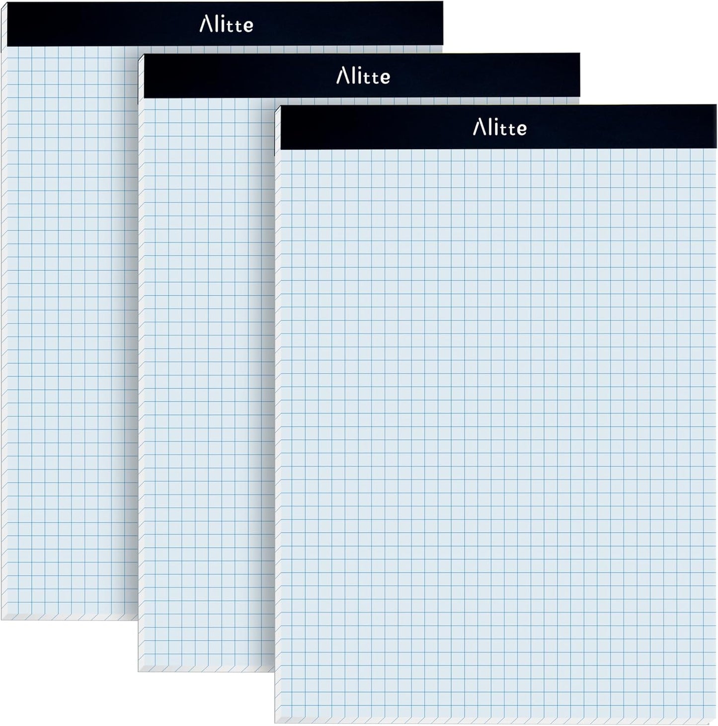 Graph Paper Pad, Pack of 3, White Letter Size - 4x4 Quad Grid Paper, With Blue Lines - Easy-Tear Perforations, 11x8.5 Cardboard Backing - Graph Notepads for School, Office -50 Sheets per Pad