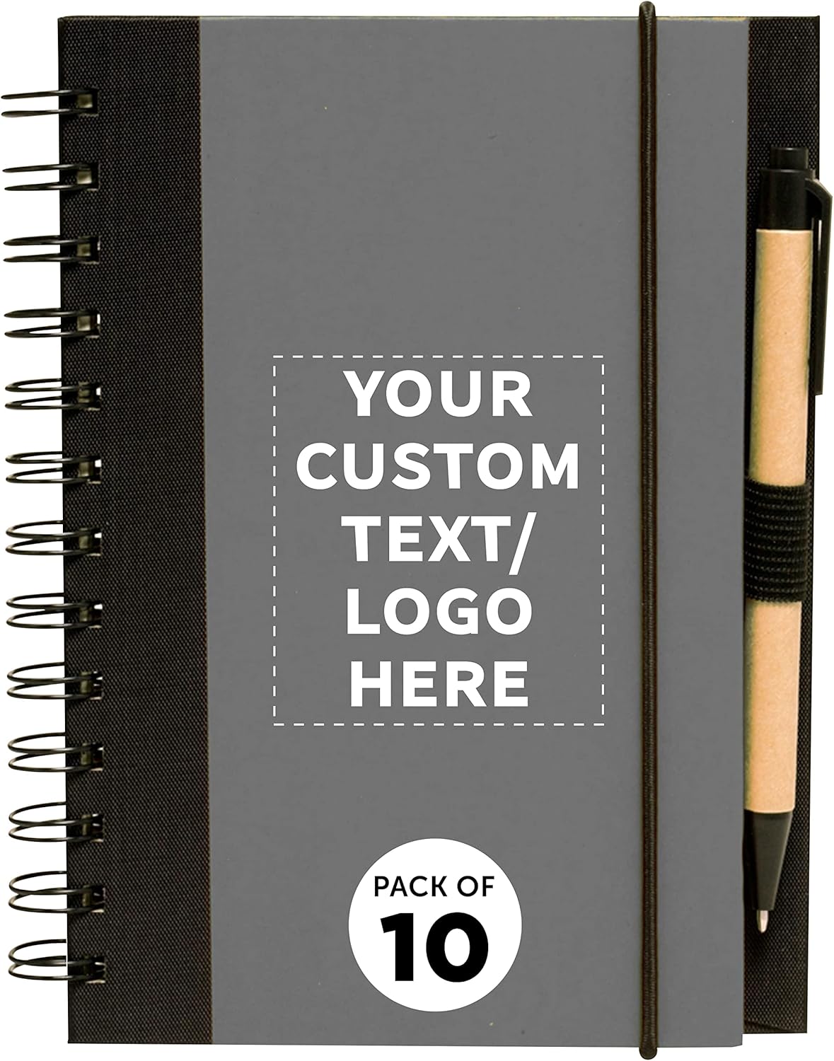 DISCOUNT PROMOS Custom Eco Block Notebooks with Pens Set of 10, Personalized Bulk Pack - Perfect for School, Office, Business, Home - Smoke