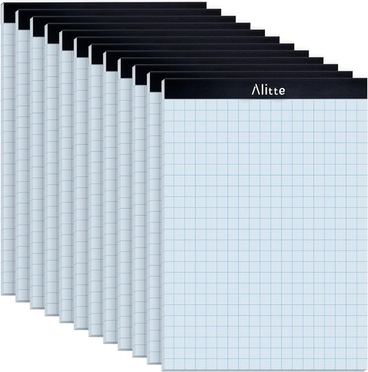 Graph Paper Pad, Pack of 12, White Letter Size - 2x2 Quad Grid Paper, Easy-Tear Perforations, 8.5 x 11 Cardboard Backing - Graph Notepads for School, Office -50 Sheets per Pad