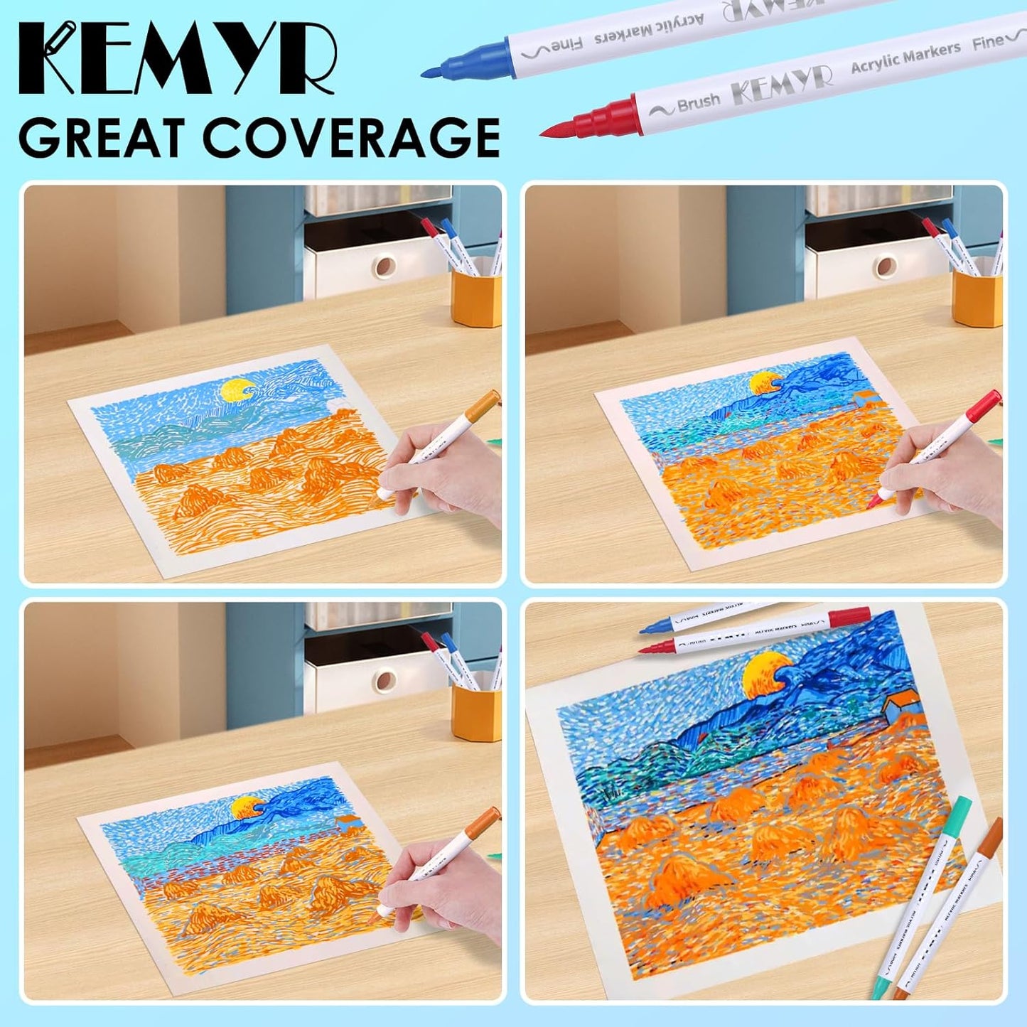 120 Colors Brush & Fine Tip Acrylic Paint Pens, Dual Tip Acrylic Paint Markers for Paper, Wood, Canvas, Stone, Rock, Glass, Fabric, DIY, Ceramic, Art Supplies for Kids and Adults Drawing