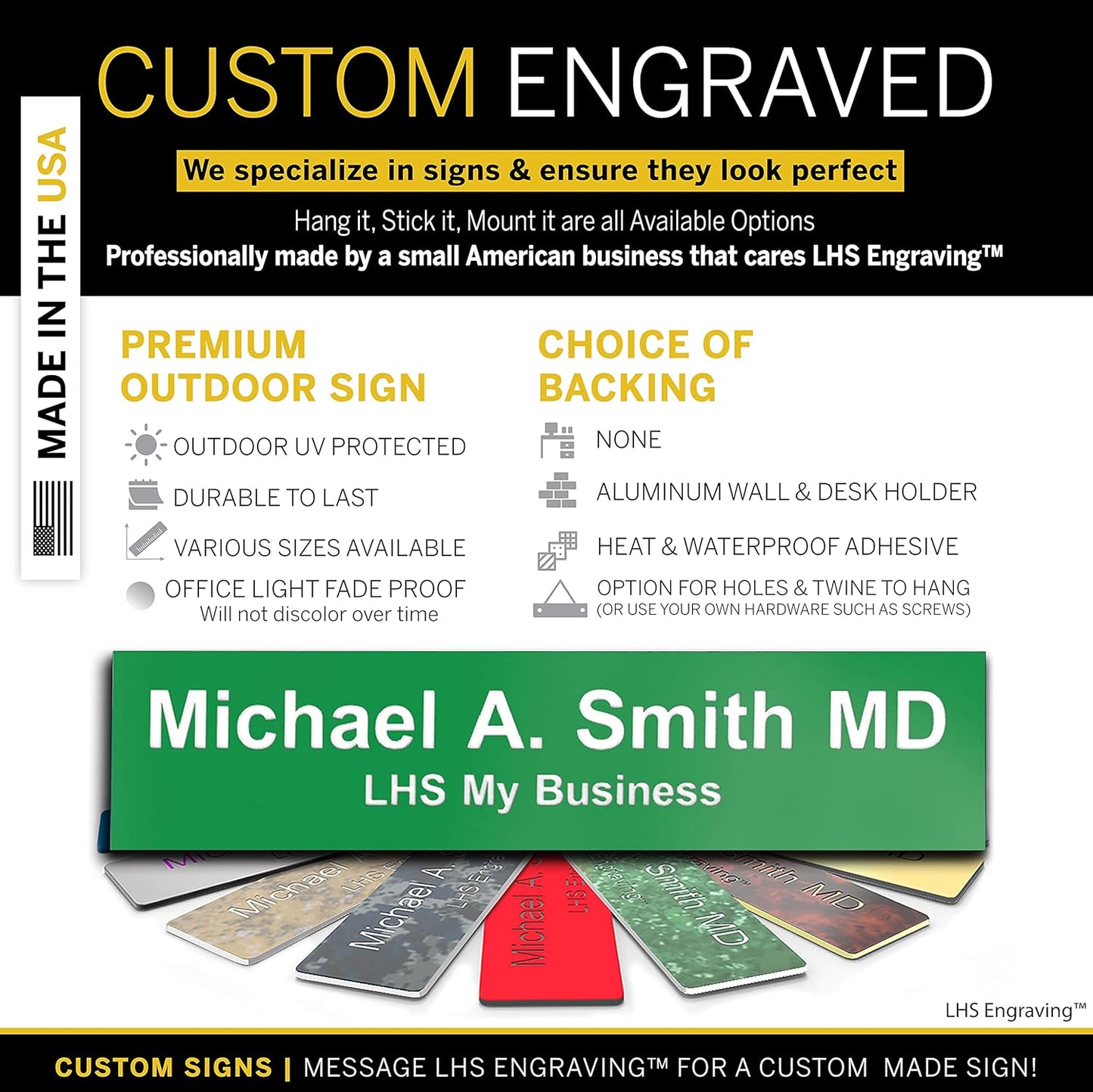 Engraved Custom Door Plate Green Plastic Office Door Sign with White Letters - Made in USA 2x4 B6