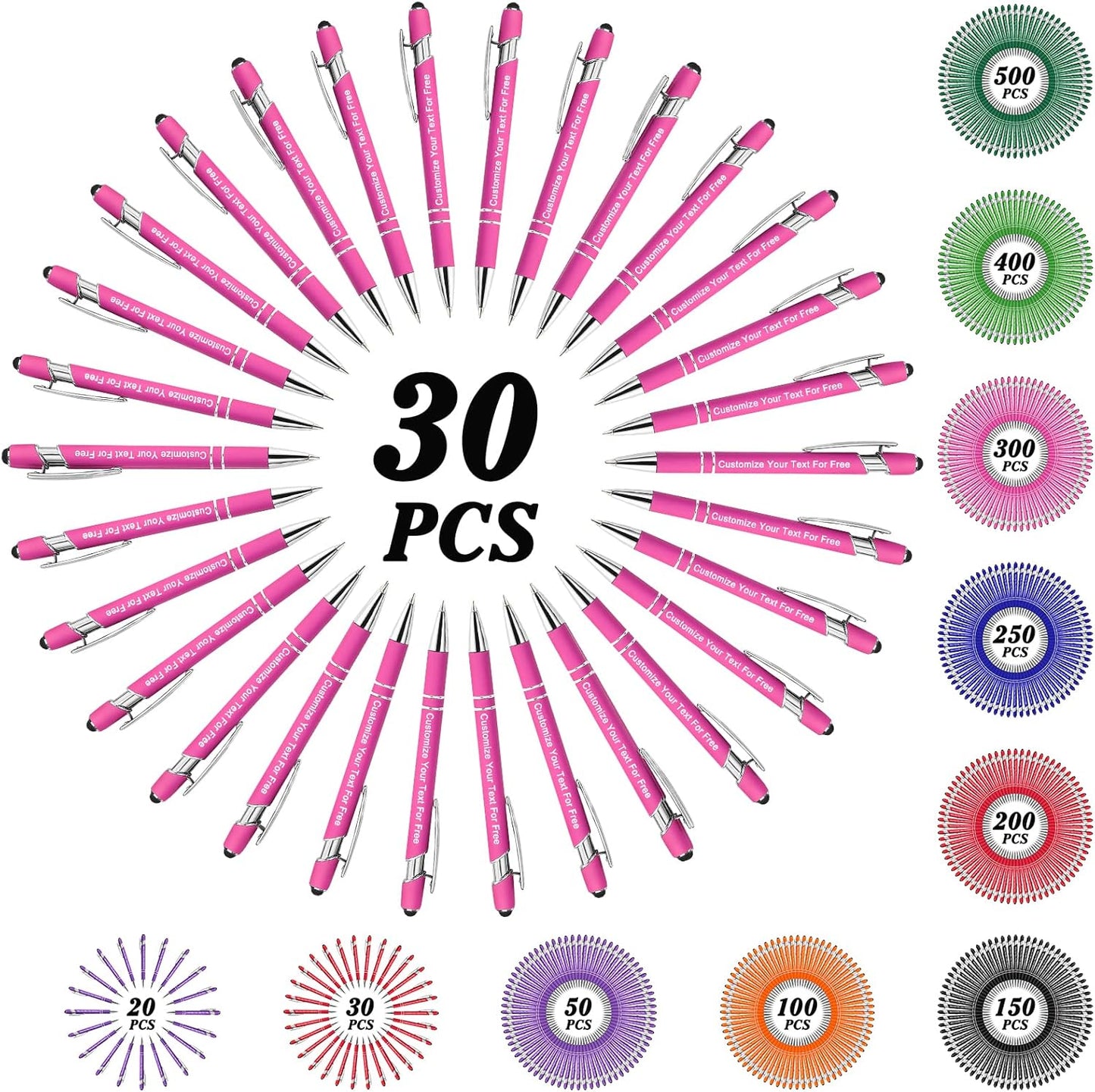 Max 500 Pcs Personalized Pens Bulk, Custom Pens with Free Engraving, Customized Stylus Tip Ballpoint Pen with Your Name Massage Text for School Office Business Graduation Anniversaries-30 Packs
