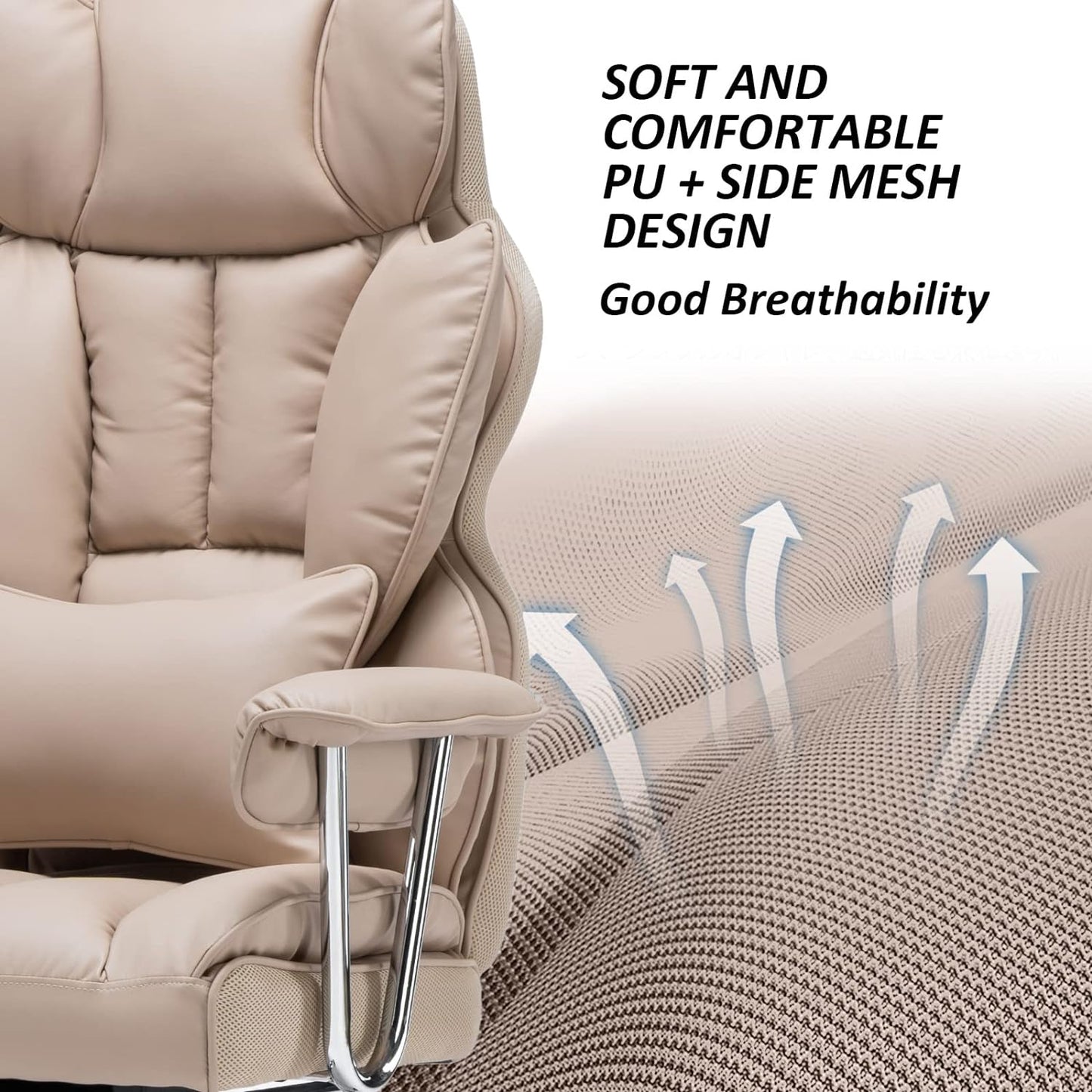 Efomao Big and Tall Office Chair 400lbs – PU Leather Executive Office Chair with Lumbar Support & Leg Rest, Heavy-Duty Computer Chair for Home Office, Dark Beige