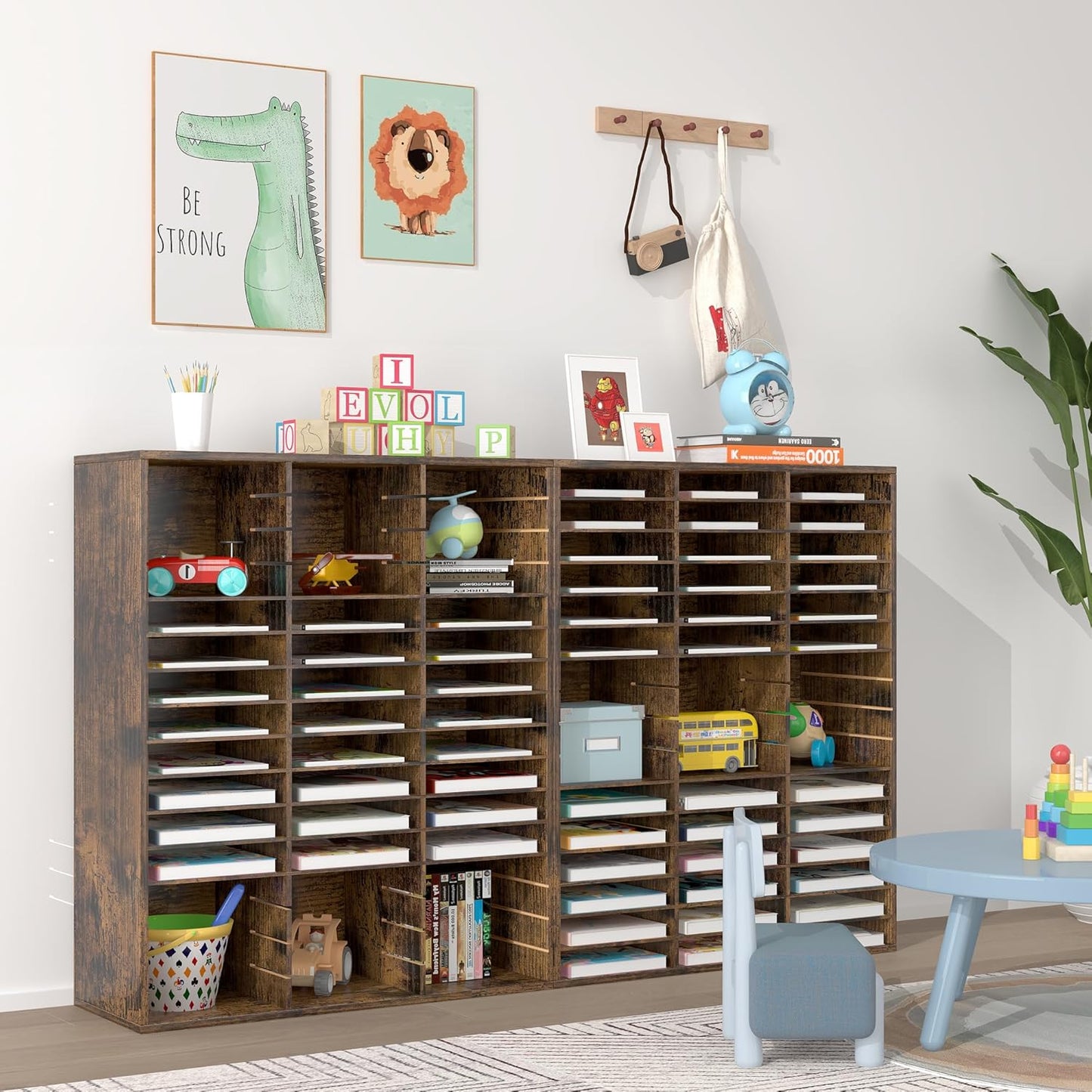 EasyPAG Mail Organizer Countertop, Wood Literature Organizer with Adjustable Shelves, Student Classroom Mailbox for School, Desktop Paper Sorter for Office Home, 48 Compartments, Archaize