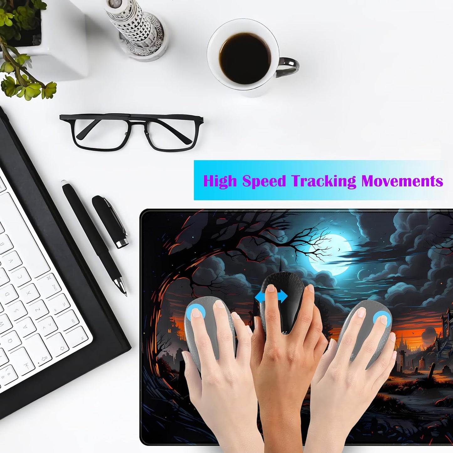 Dark Fantasy Castle Desk Pad Extended Gaming Mouse Pad, XXL Large Computer Laptop Keyboard Wireless Mouse Mat, Office Desk Decor Mousepad Deskmat with Stitched Edges Matt 31.5x15.7 in