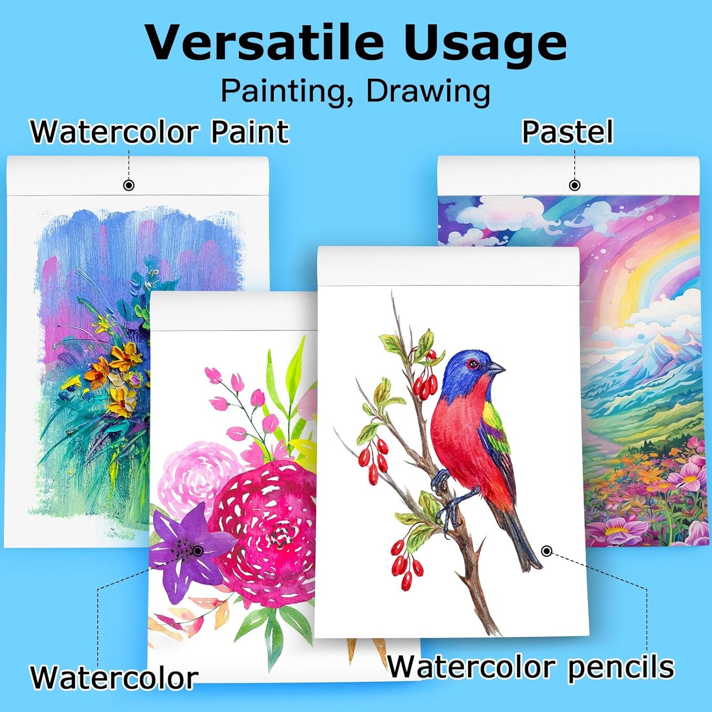 Hapikalor 5.5"x8.5"Watercolor Small Sketchbook for Kids, 30 Sheets (60 Pages) Spiral Bound, Water Color Paper, 140lb/300gsm Watercolor Paper, Watercolor Notebook, Watercolor Journal, Sketch Pad, Teal