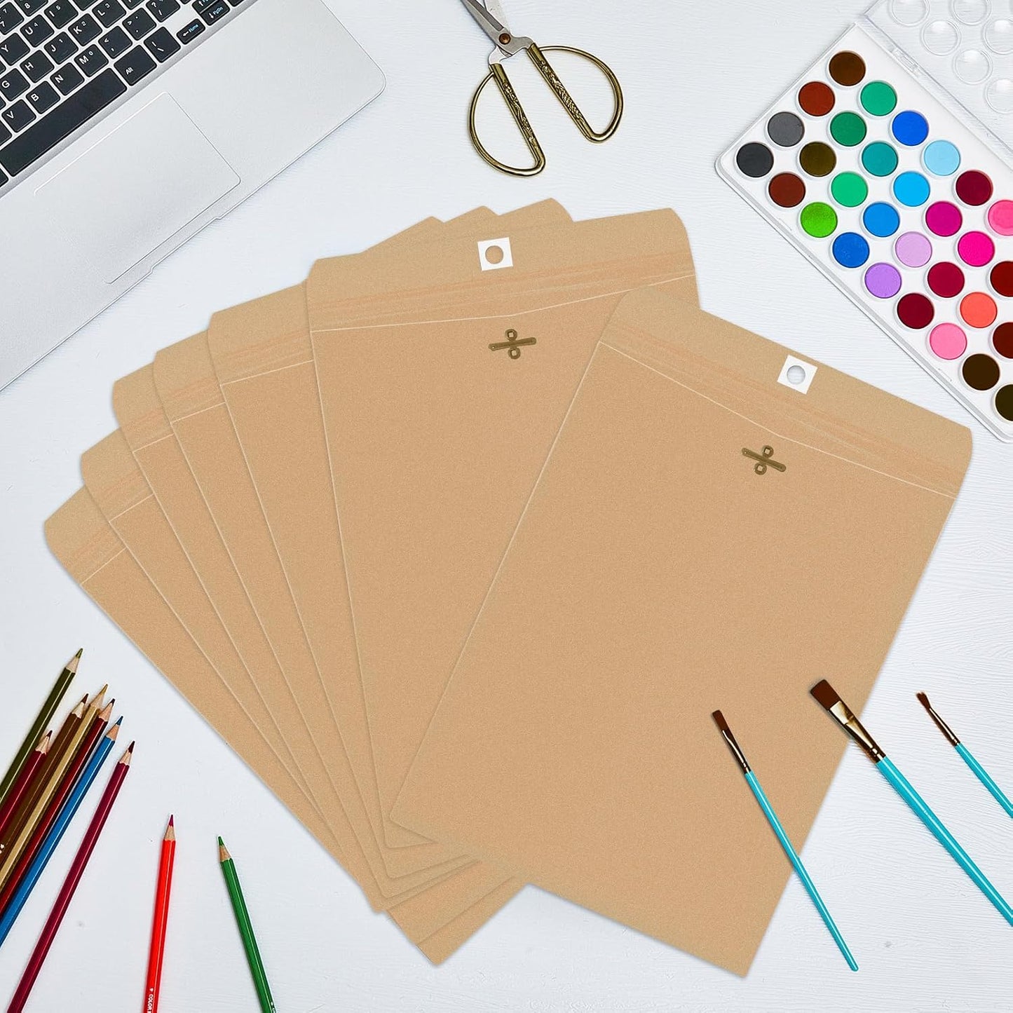 Geyee 100 Pcs Clasp Manilla Envelopes 9 x 12 Inch Gummed Colored Envelopes for Storing or Mailing for Home Office Business Supplies(Brown)