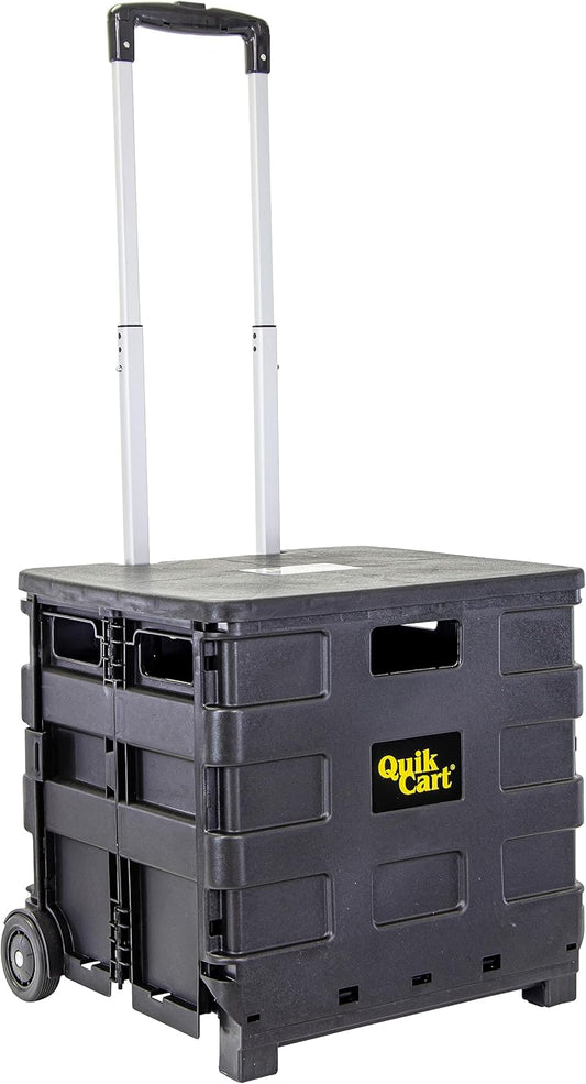 dbest products Quik Cart Sport Collapsible Rolling Crate on Wheels for Teachers Tote Basket 80 lbs Capacity, Made from Heavy Duty Plastic Used as a Seat, Black, Compact