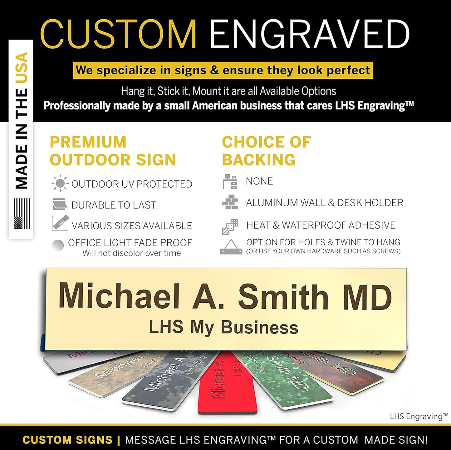 Engraved Name Plates for Door Sign Personalized Ivory Plastic Plaque with Brown Letters - Made in USA 2x6 B5