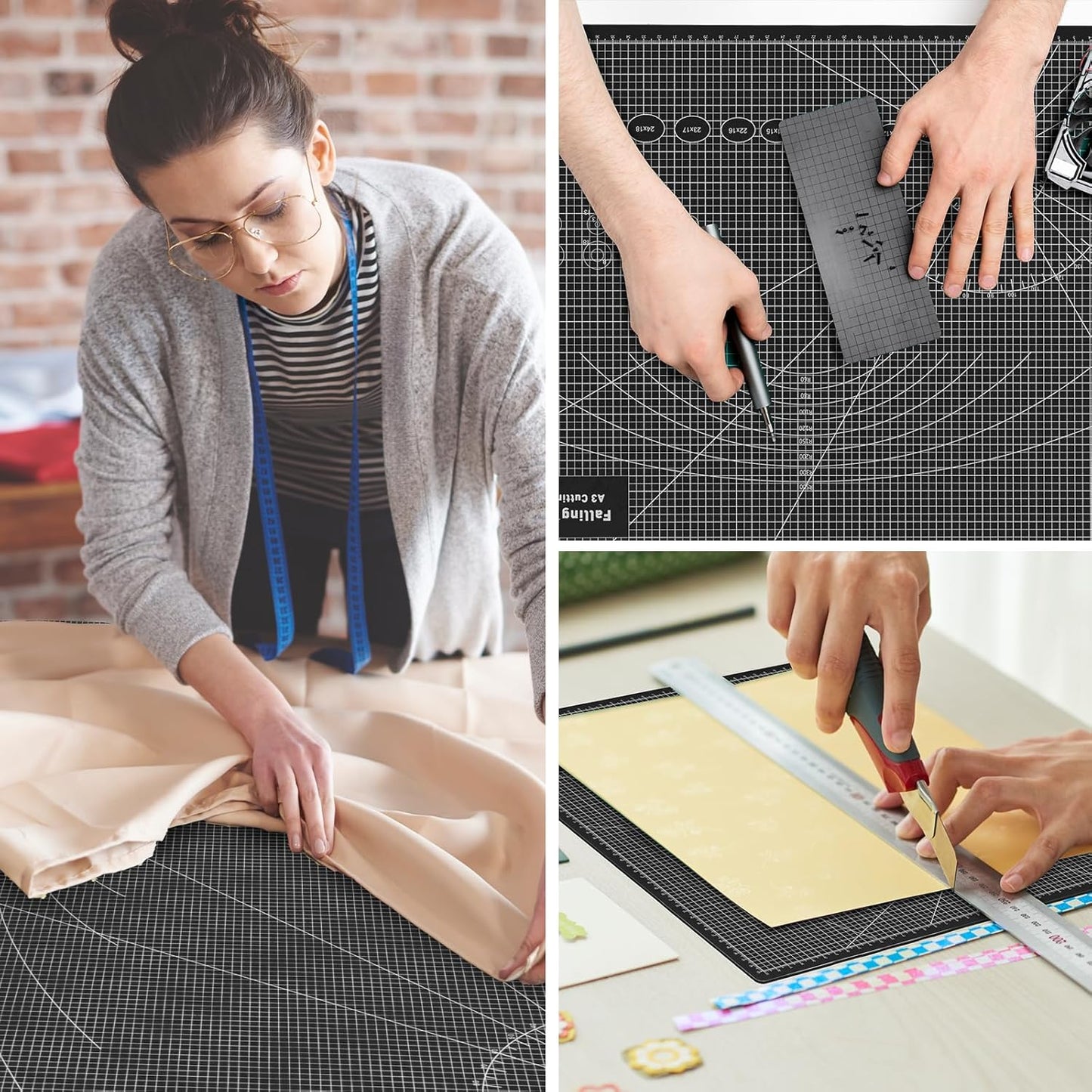 Falling in Art Self Healing Cutting Mat, 24x36" Cutting Mats for Sewing, Double-sided 5-Ply Fabric Cutting Board for Crafting, Quilting and Sewing Projects, Black