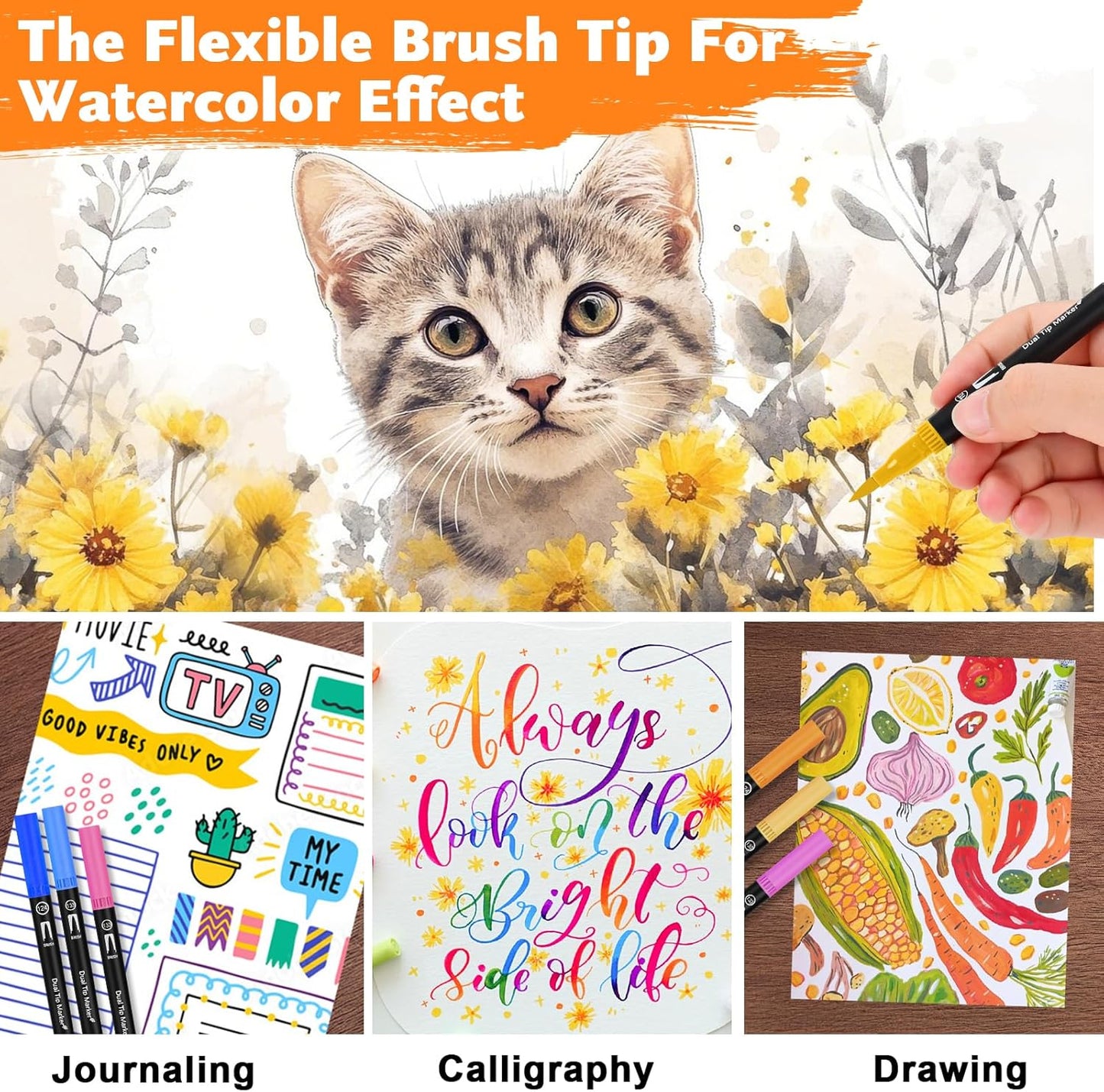 Dual Brush Marker Pens,128 Colors Art Markers Set with Fine & Brush Tip for Kids Adult Coloring Book, Bullet Journaling, Drawing, Note Taking, Planner, Hand Lettering, Calligraphy, Art Supplies Kit