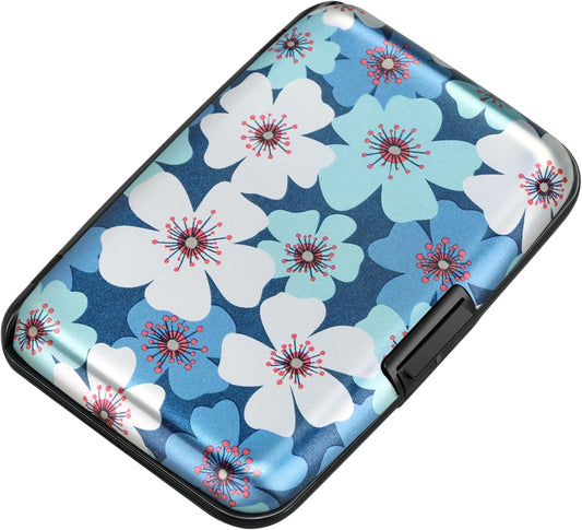 ELFISH Mini RFID Aluminum Wallet Credit Cards Holder Business Card Case Metal ID Case for Men Women(Cherry Blossoms)