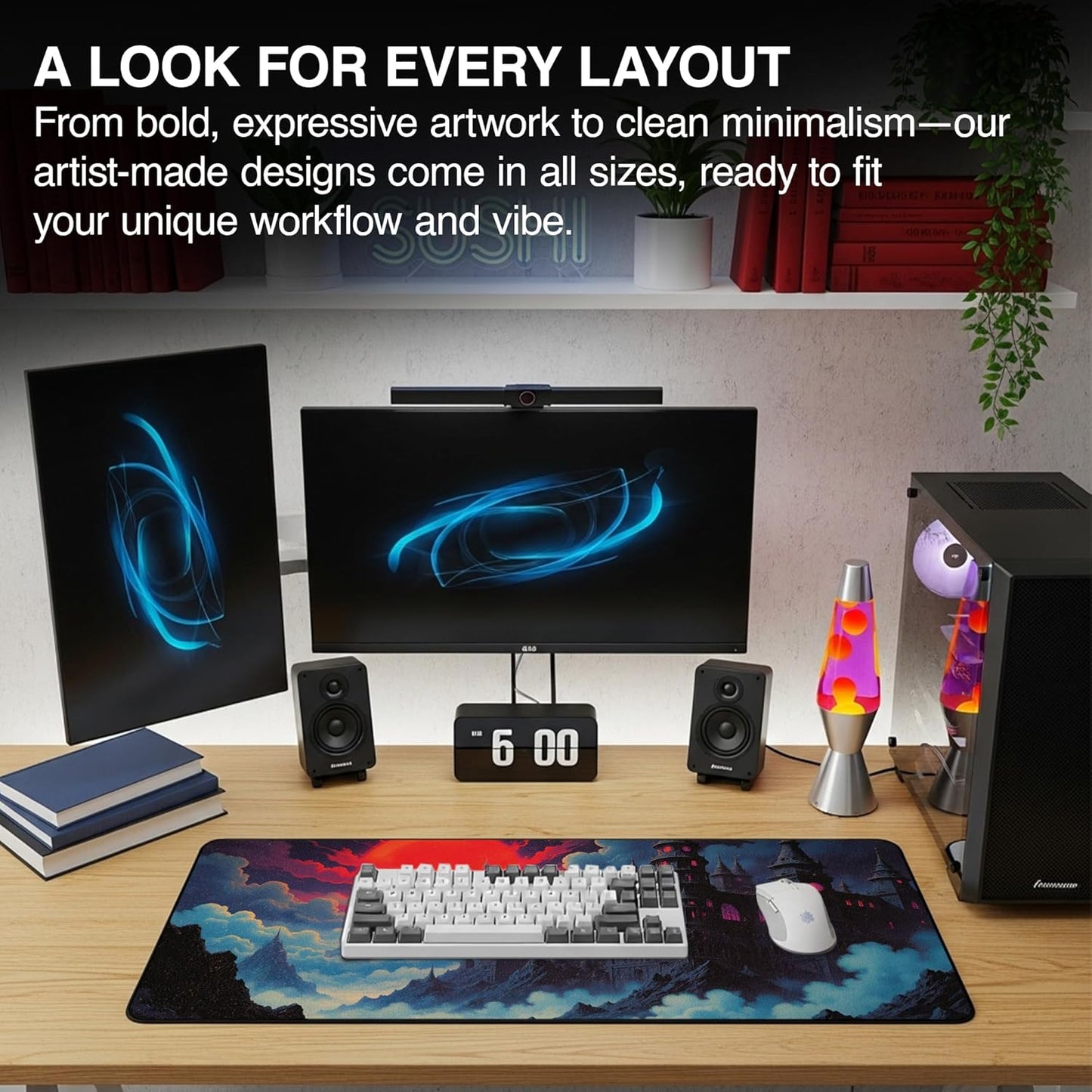 MPCO. Dark Fantasy Large Gaming Desk Pad - 36" x 17" Aeroglyde Fabric The Red Luna Desk Mats - Non-slip, Washable, Smooth Glide for Precision Gaming & Work