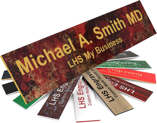 Engraved Name Plates for Door Sign Personalized Rustico Granite Pattern Plastic Plaque with Gold Letters - Made in USA 2x8 S7