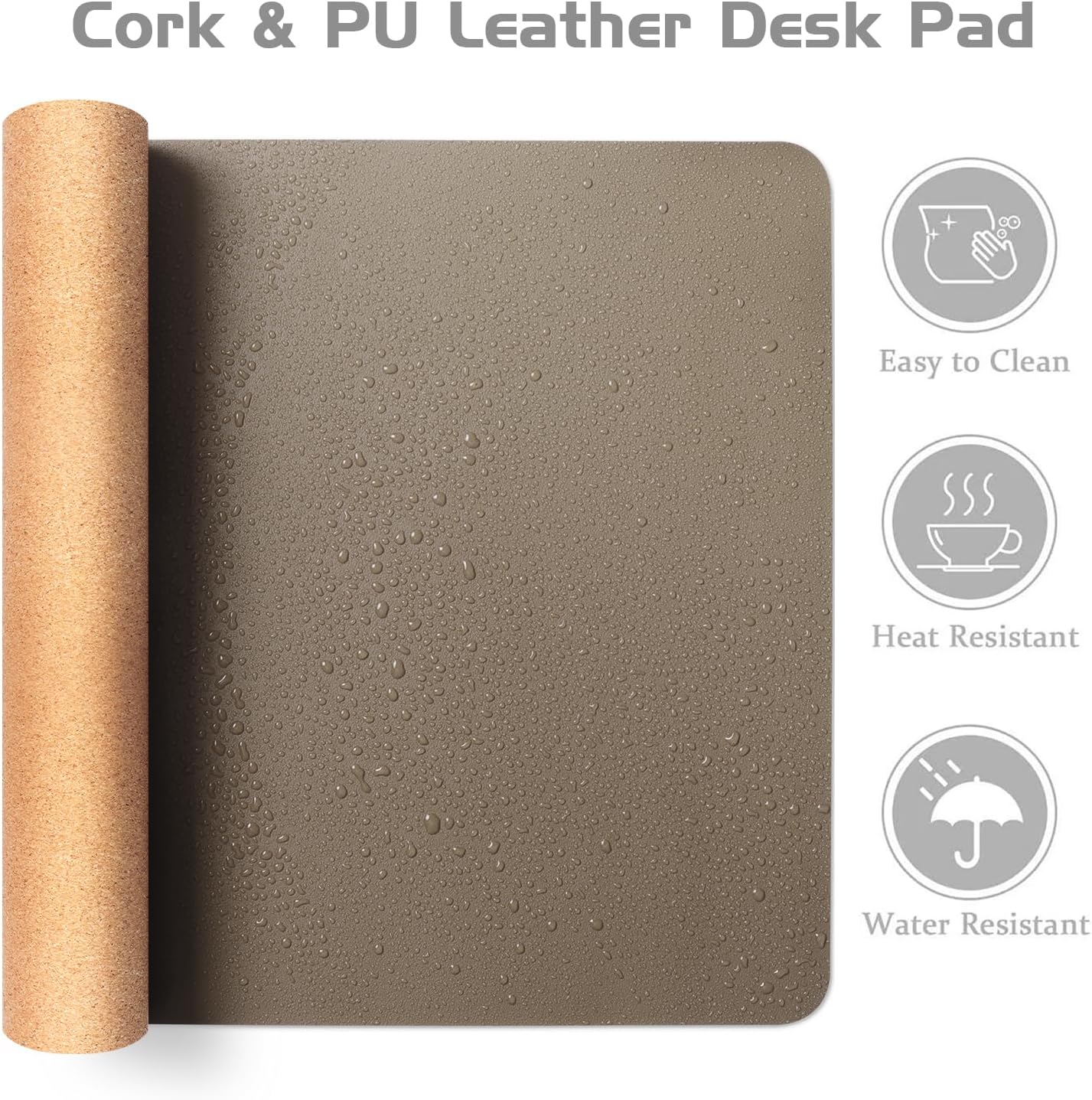 Aothia Dual-Sided Desk Pad - Leather Desk Mat, Natural Cork Desk Pad Protector, Large Mouse Pad for Desk, Waterproof Desk Blotter Pad, Desk Writing Pad for Office Work/Home, Coffee (37.8"x17")