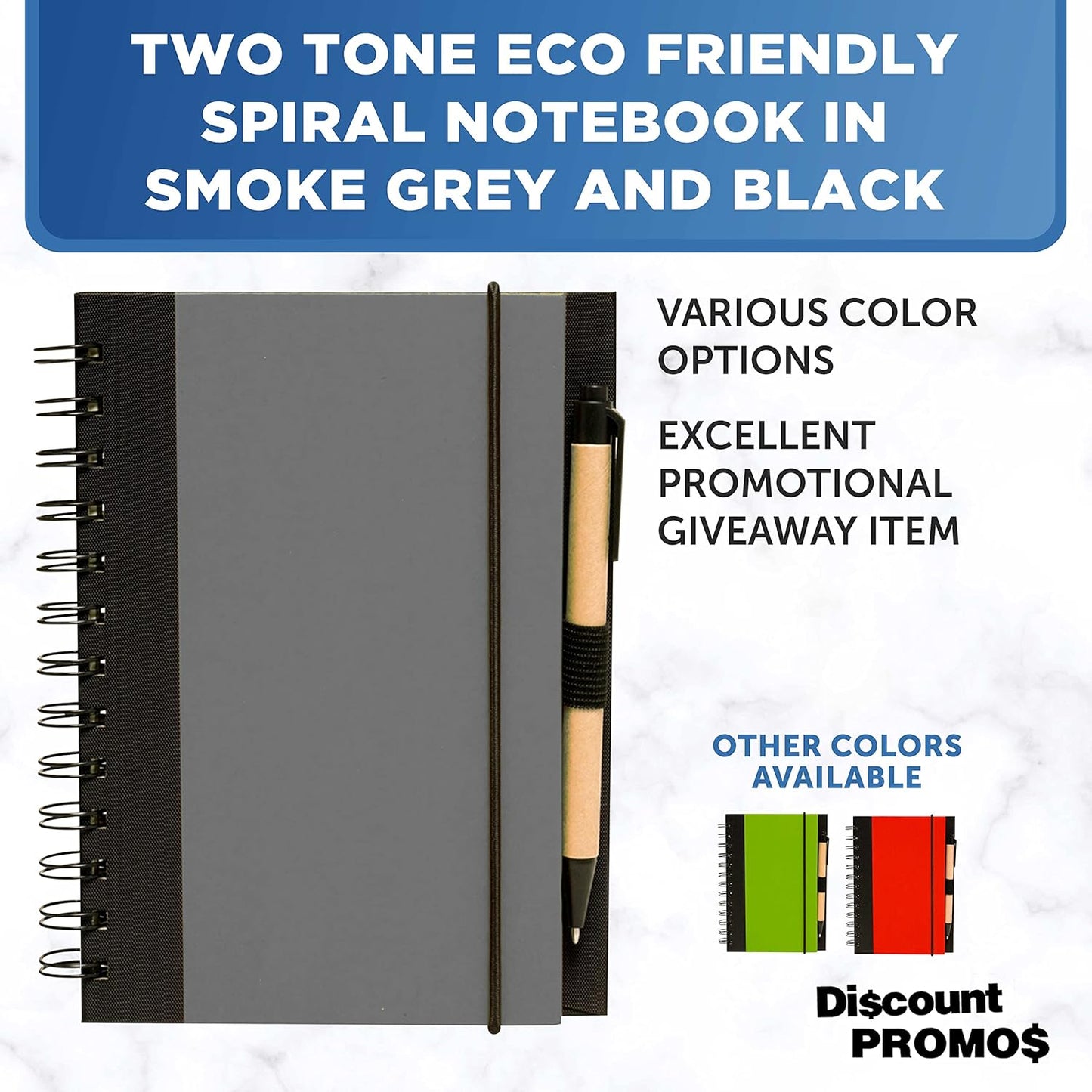 DISCOUNT PROMOS Eco Block Notebooks with Pens Set of 10, Bulk Pack - Perfect for School, Office, Business, Home - Smoke