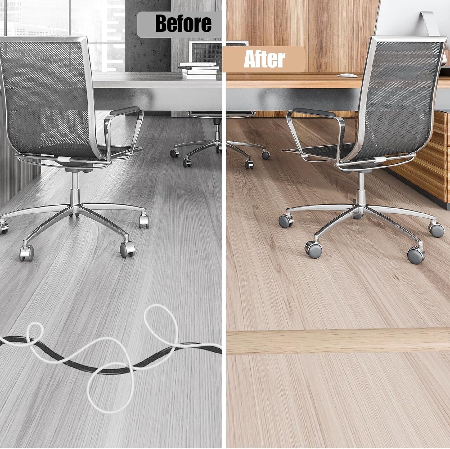 Floor Cord Cover Self Adhesive Cord Hider,3.3FT Cable Management, Extension Strip Protector for Wires, Prevent Cable Trips for Offices, Gyms, Exhibitions Cavity:0.39"(W) x 0.27"(H) Yellow Wood