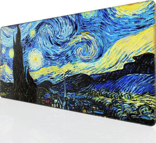KTRIO Large Gaming Mouse Pad with Stitched Edges, Extended Mousepad with Superior Micro-Weave Cloth, Non-Slip Base, Water Resist Keyboard Pad for Gamer, Office & Home, 31.5x15.7in, Starry Night
