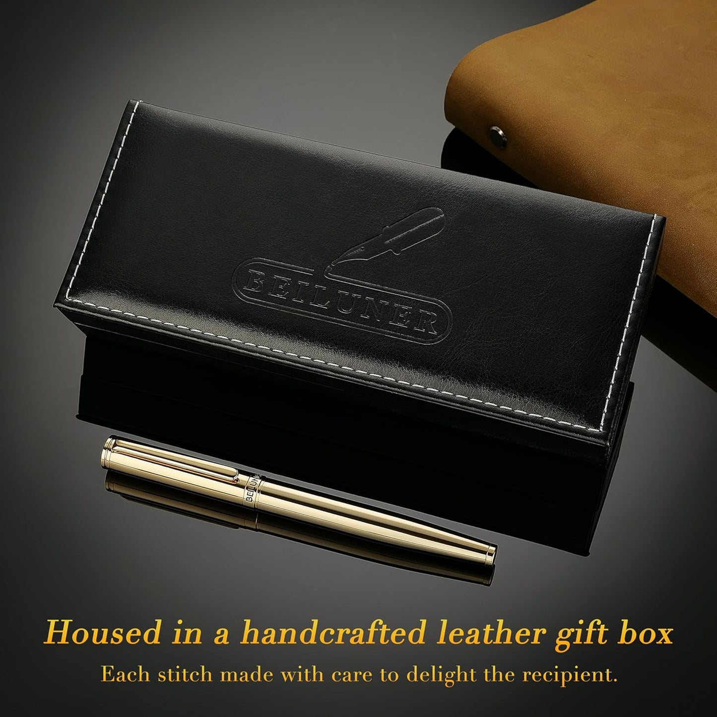 BEILUNER Gold Fountain Pen,Stunning Luxury Pens with 24K Gold Accents, Gorgeous 24K Gilded Nib(Fine), Ink Converter,Fancy Pen Gift for Men&Women-Elegant, Graduation, Office, Reliable,Nice for Writing