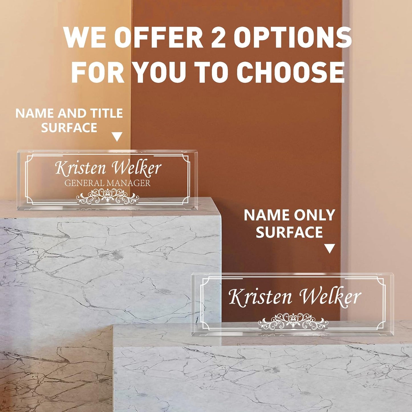 Gowellly Desk Name Plate Personalized - Custom Acrylic Name Plate for Desk - Enterprise Custom Logo/Text nameplates - Employee Appreciation Gifts (engrave-7)