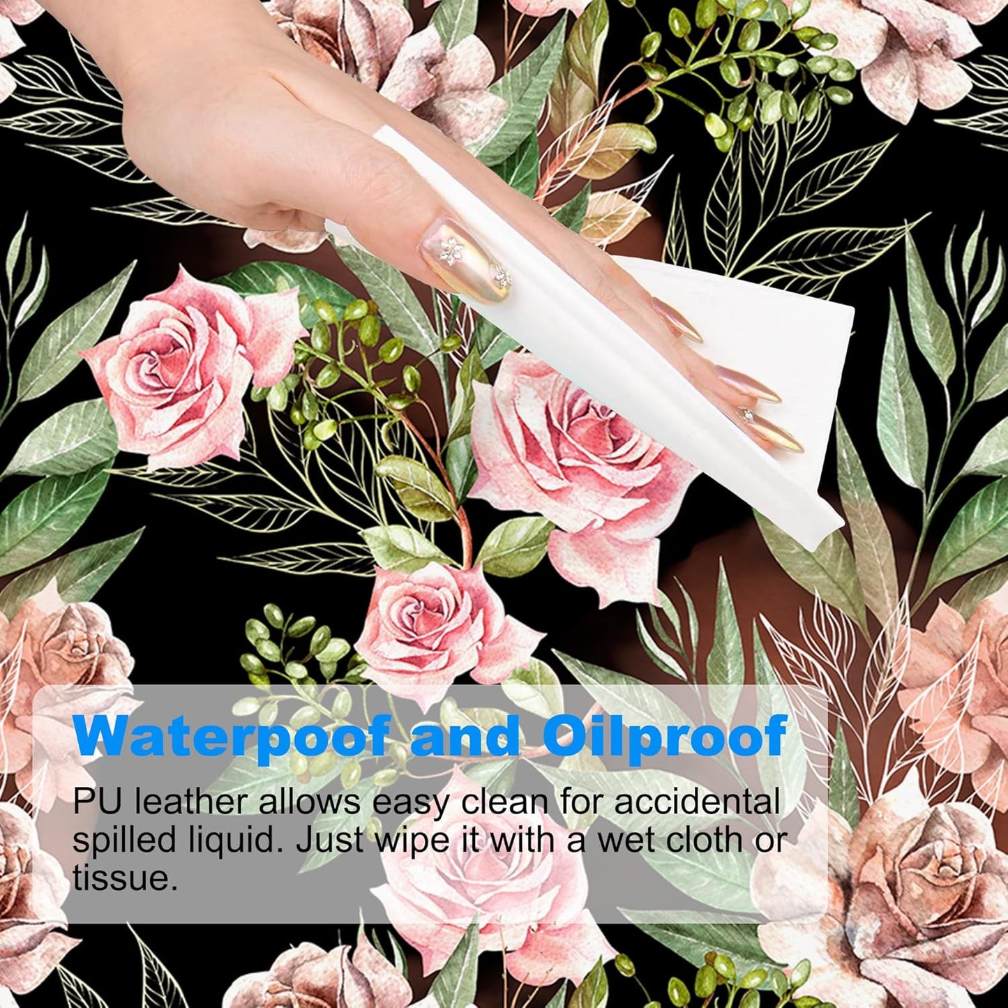 Desk Mat, Watercolor Rose Flowers Eucalyptus Leaves Large Gaming Mouse Pad with Non-Slip Base Stitched Edges,Desk pad for Keyboard and Mouse Home Office 35.4"x15.7"